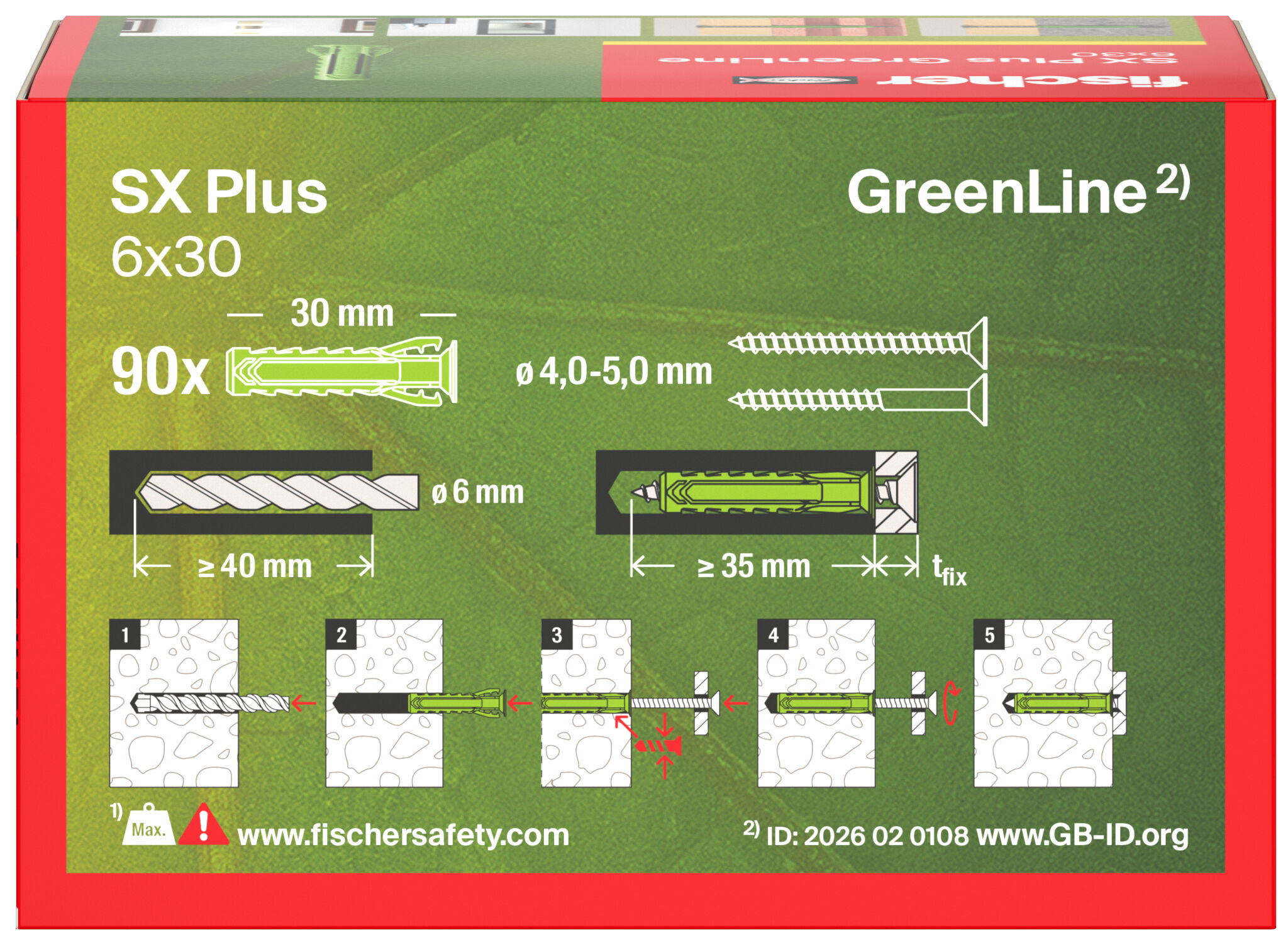 Verpackung: "fischer Spreizdübel SX Plus GreenLine 6 x 30"
