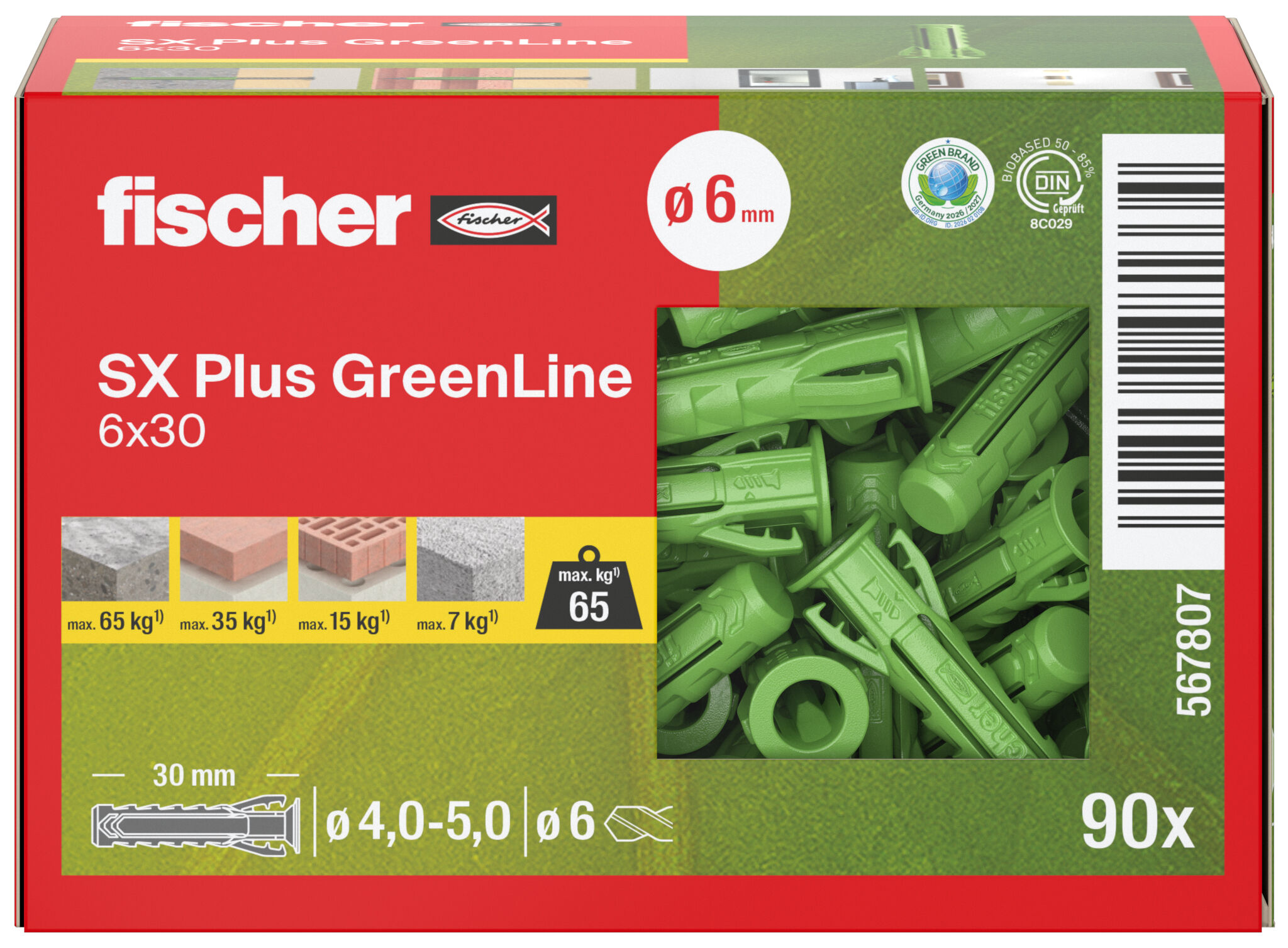 Verpackung: "fischer Spreizdübel SX Plus GreenLine 6 x 30"
