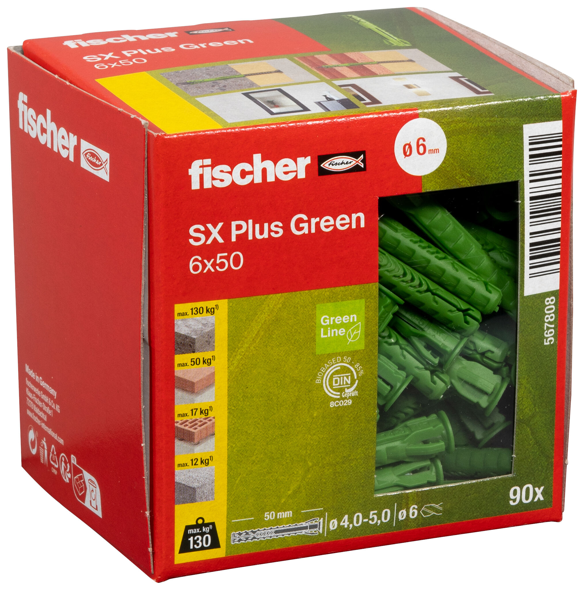 Verpackung: "fischer Spreizdübel SX plus Green 6 x 50"