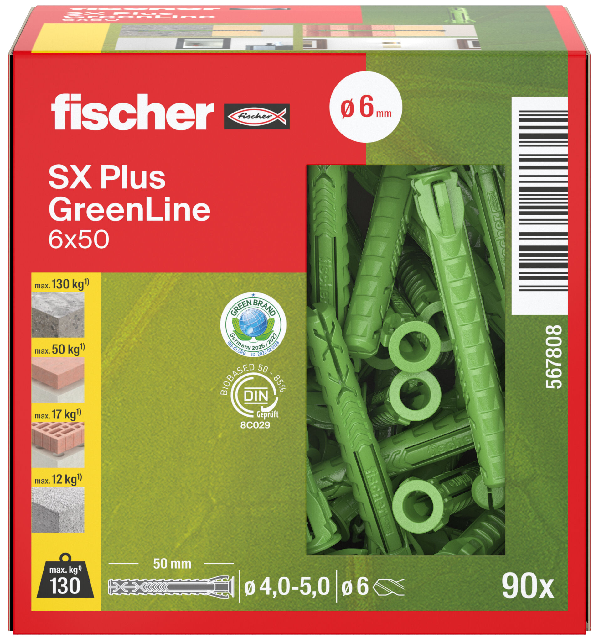 Packaging: "Chevilles à expansion SX Plus GreenLine 6 x 50"