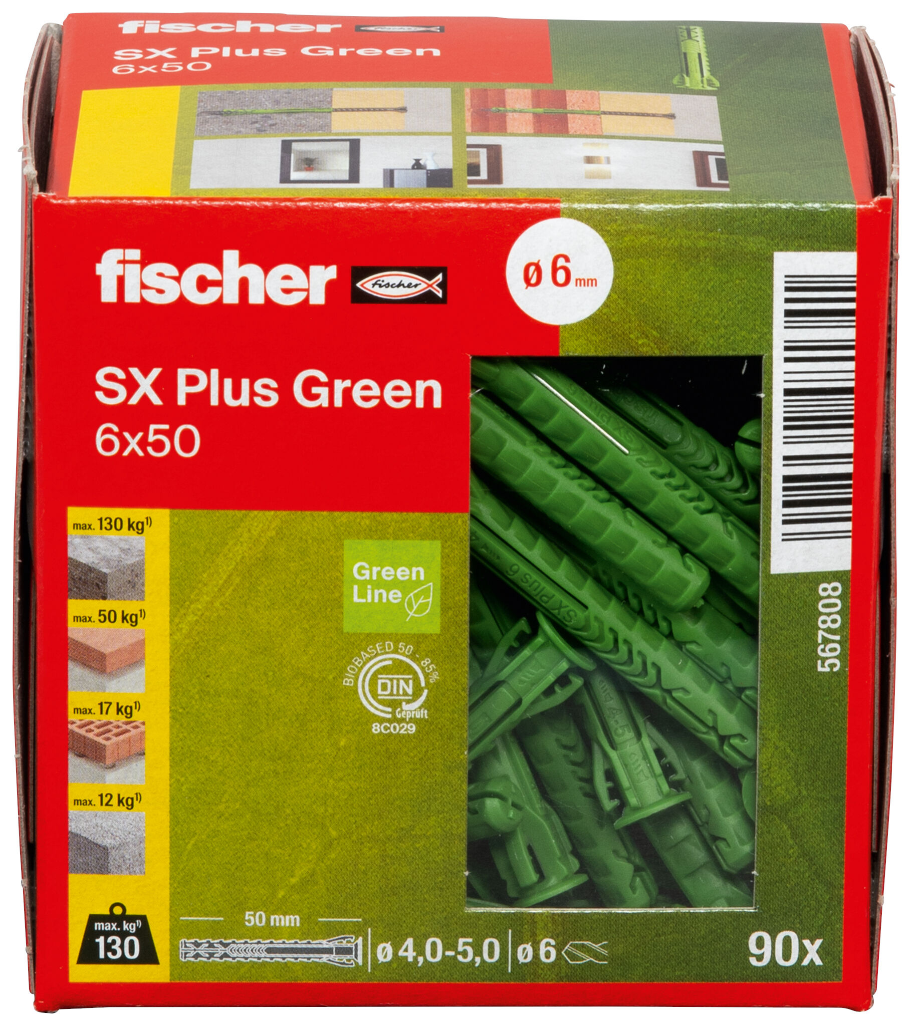 Verpackung: "fischer Spreizdübel SX plus Green 6 x 50"