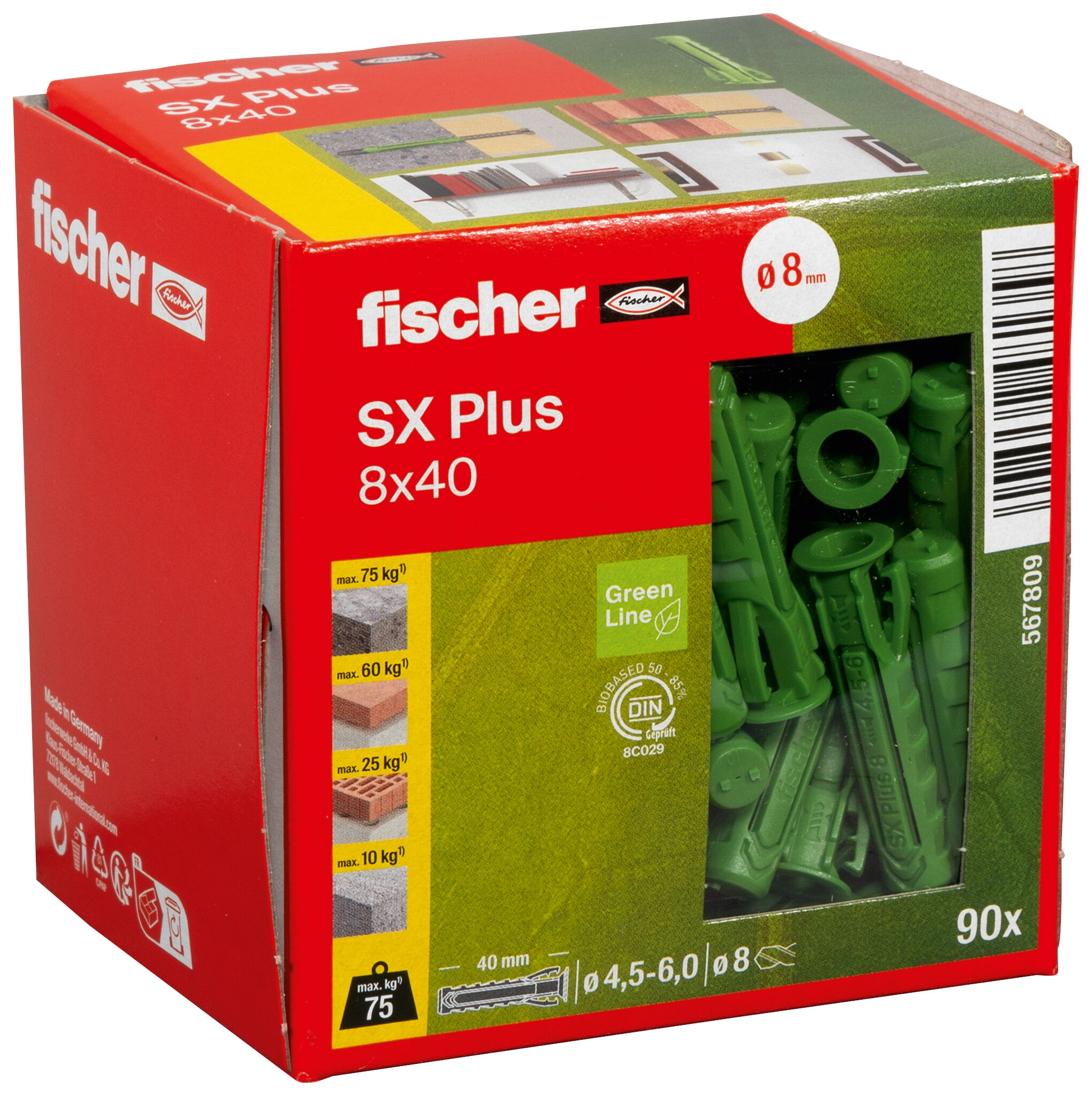 Verpackung: "fischer Spreizdübel SX Plus Green 8 x 40"