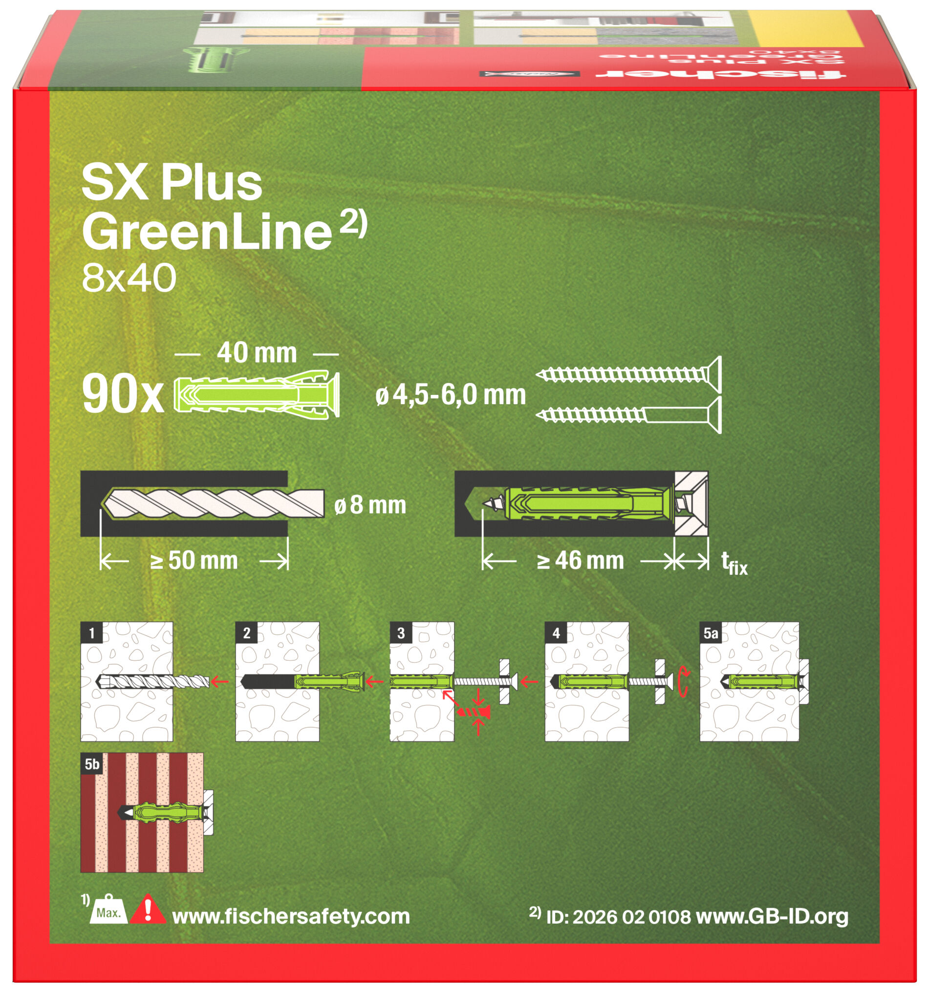 Verpackung: "fischer Spreizdübel SX Plus GreenLine 8 x 40"