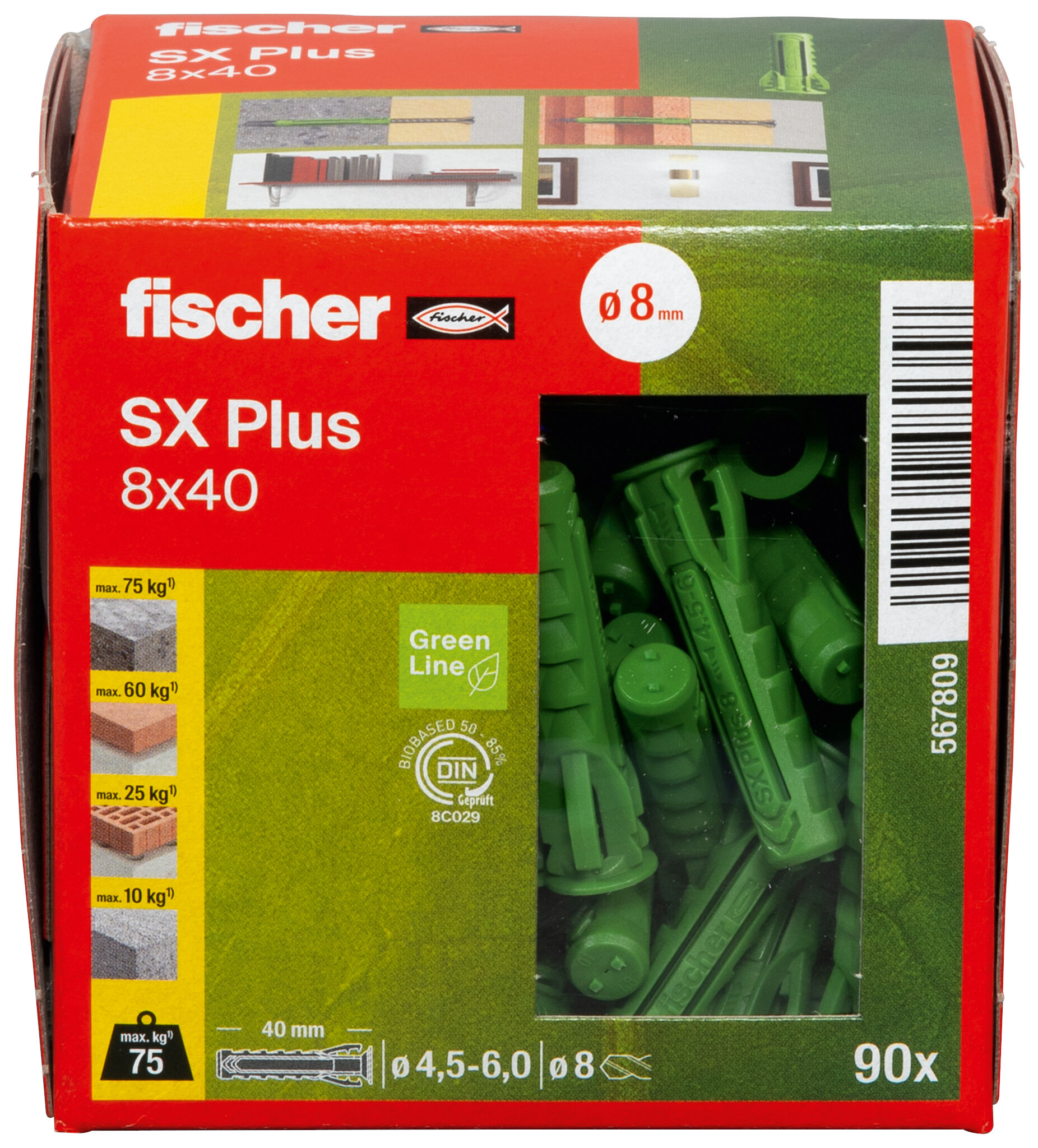 Verpackung: "fischer Spreizdübel SX Plus Green 8 x 40"