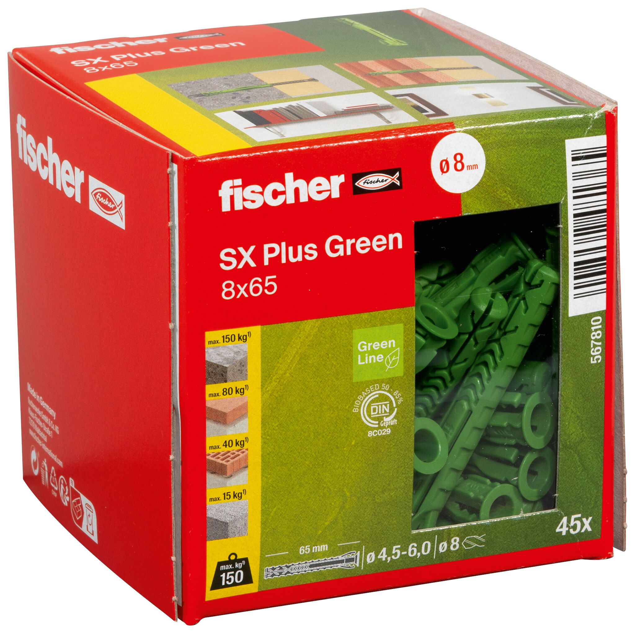 Verpackung: "fischer Spreizdübel SX Plus Green 8 x 65"
