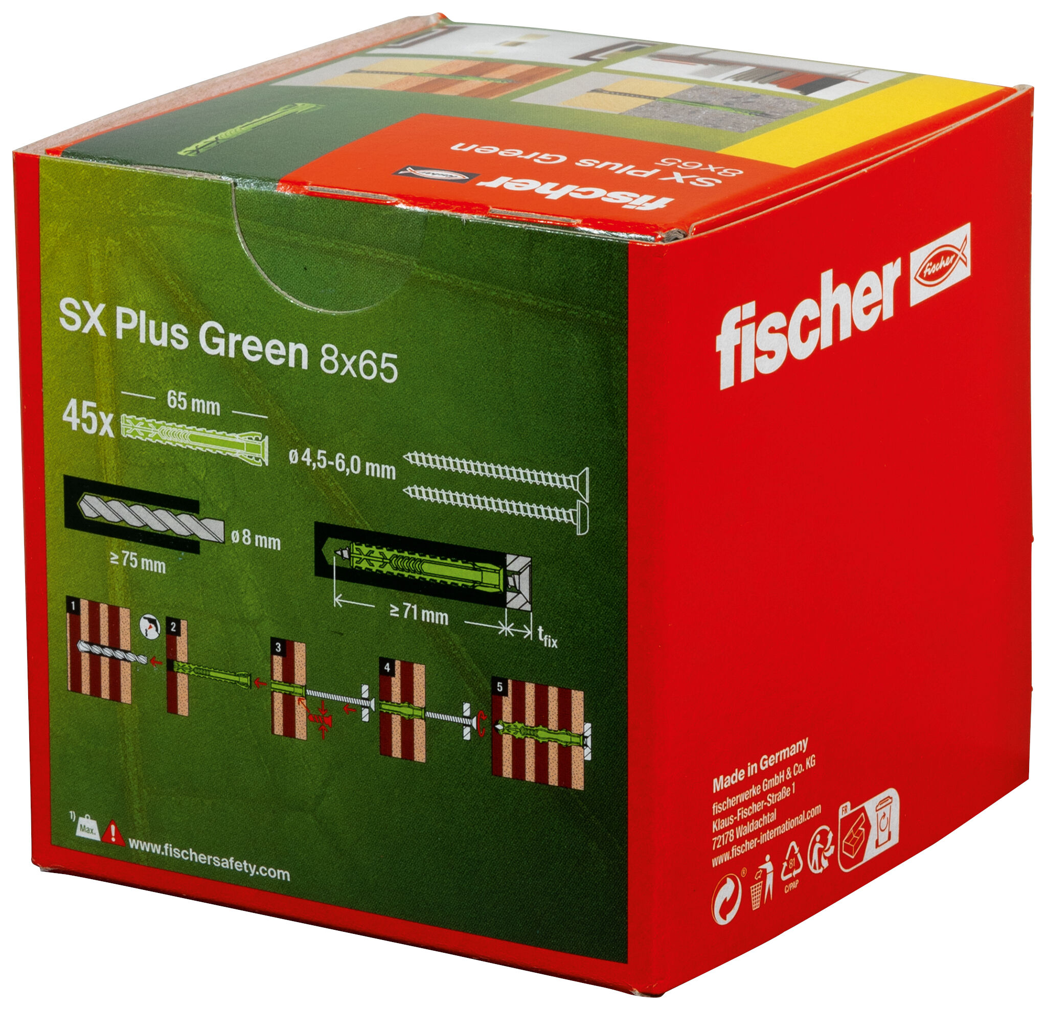 Verpackung: "fischer Spreizdübel SX Plus Green 8 x 65"