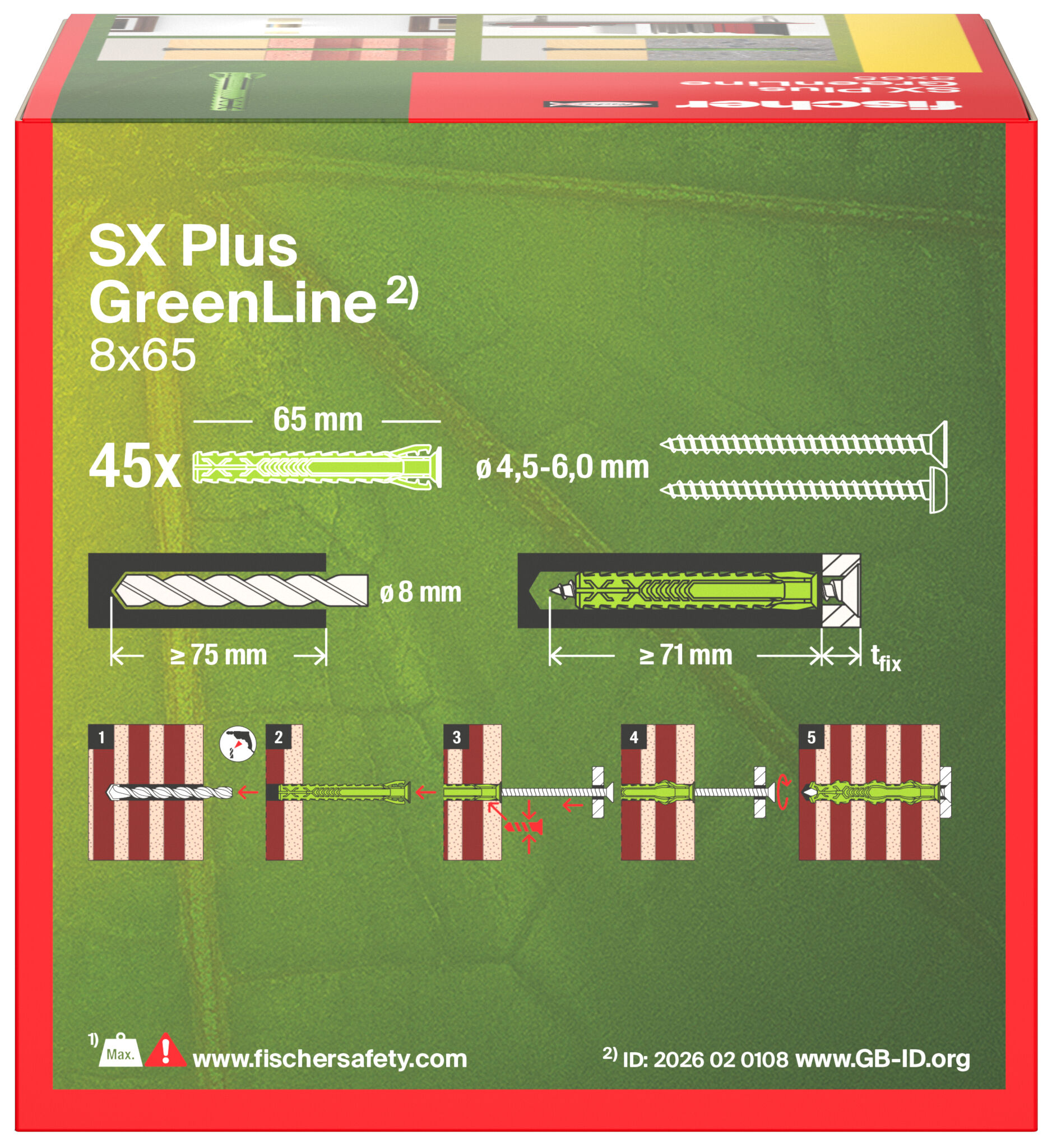 Verpackung: "fischer Spreizdübel SX Plus GreenLine 8 x 65"