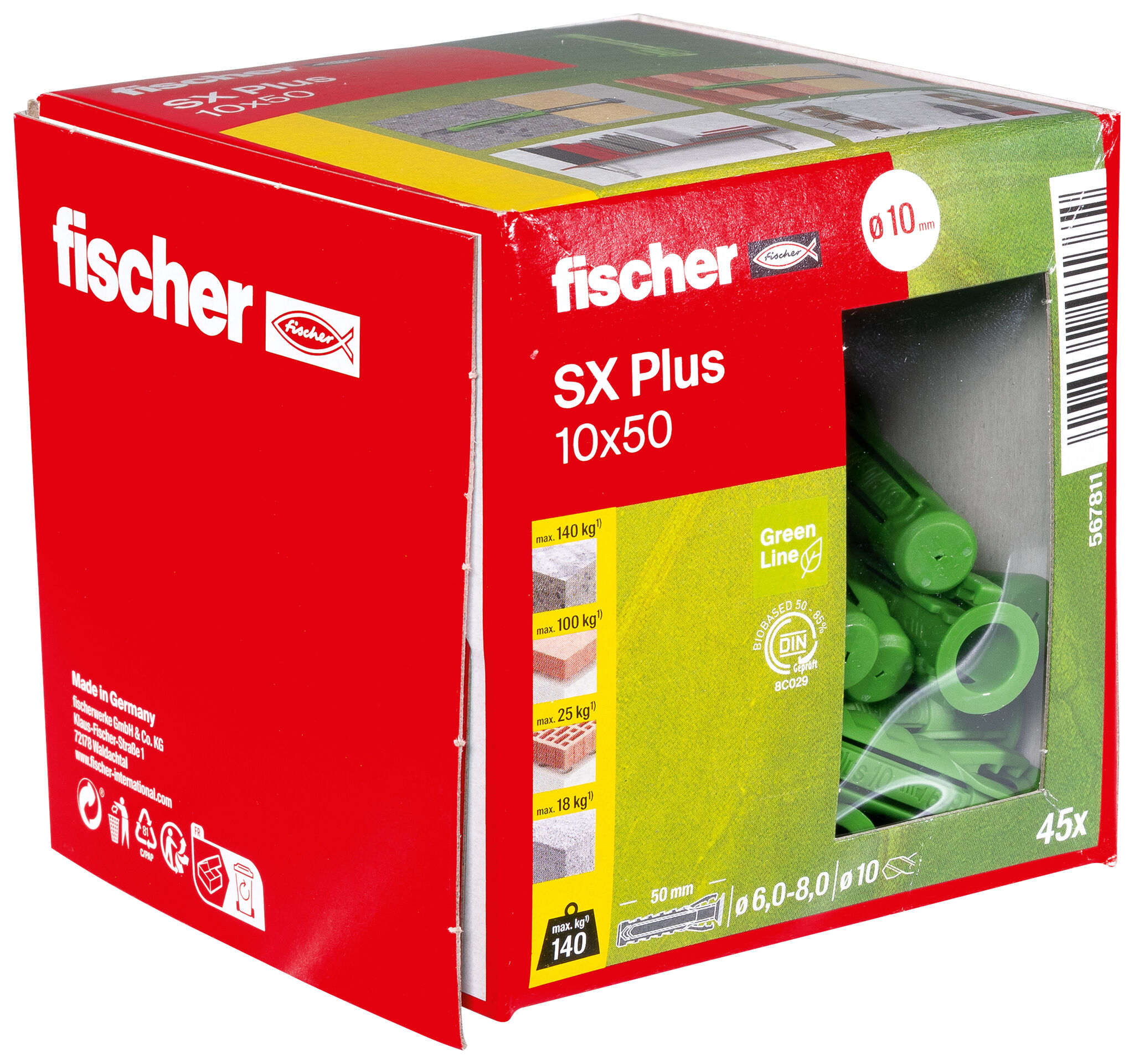 Verpackung: "fischer Spreizdübel SX Plus Green 10 x 50"