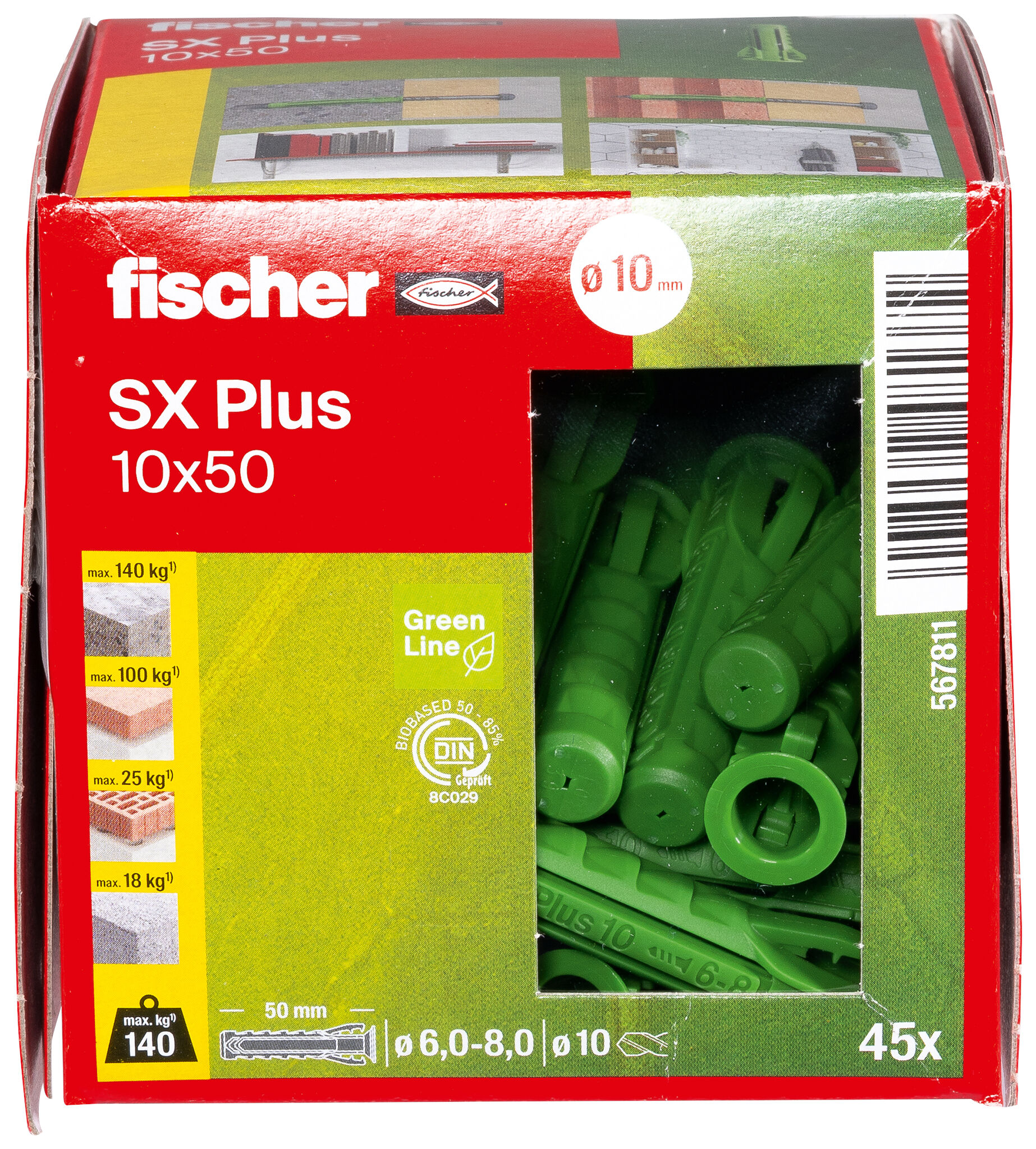Verpackung: "fischer Spreizdübel SX Plus Green 10 x 50"