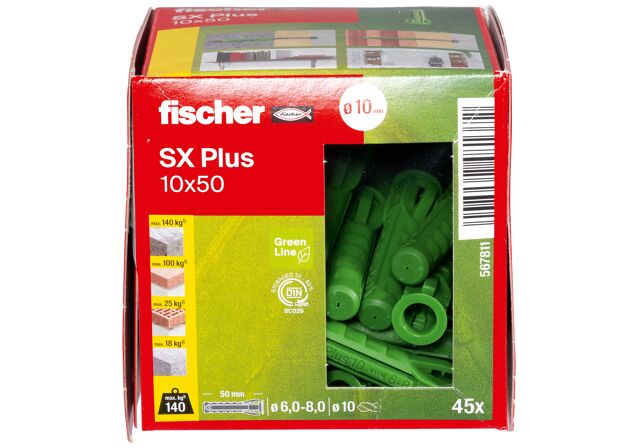Verpackung: "fischer Spreizdübel SX Plus Green 10 x 50"
