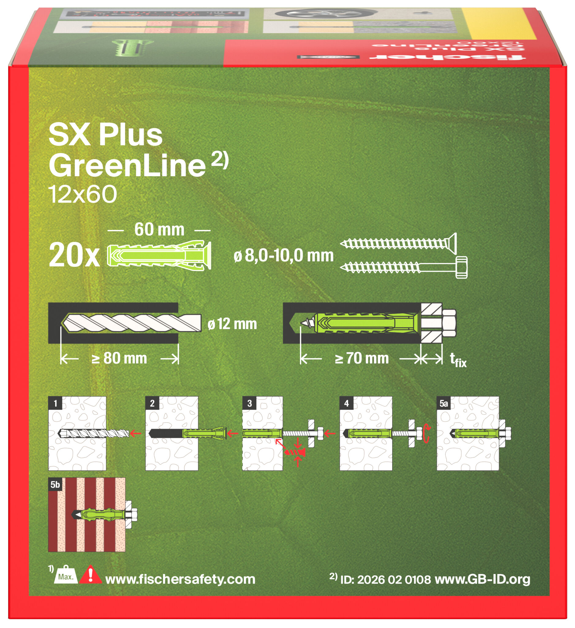 Packaging: "Chevilles à expansion SX Plus GreenLine 12 x 60"