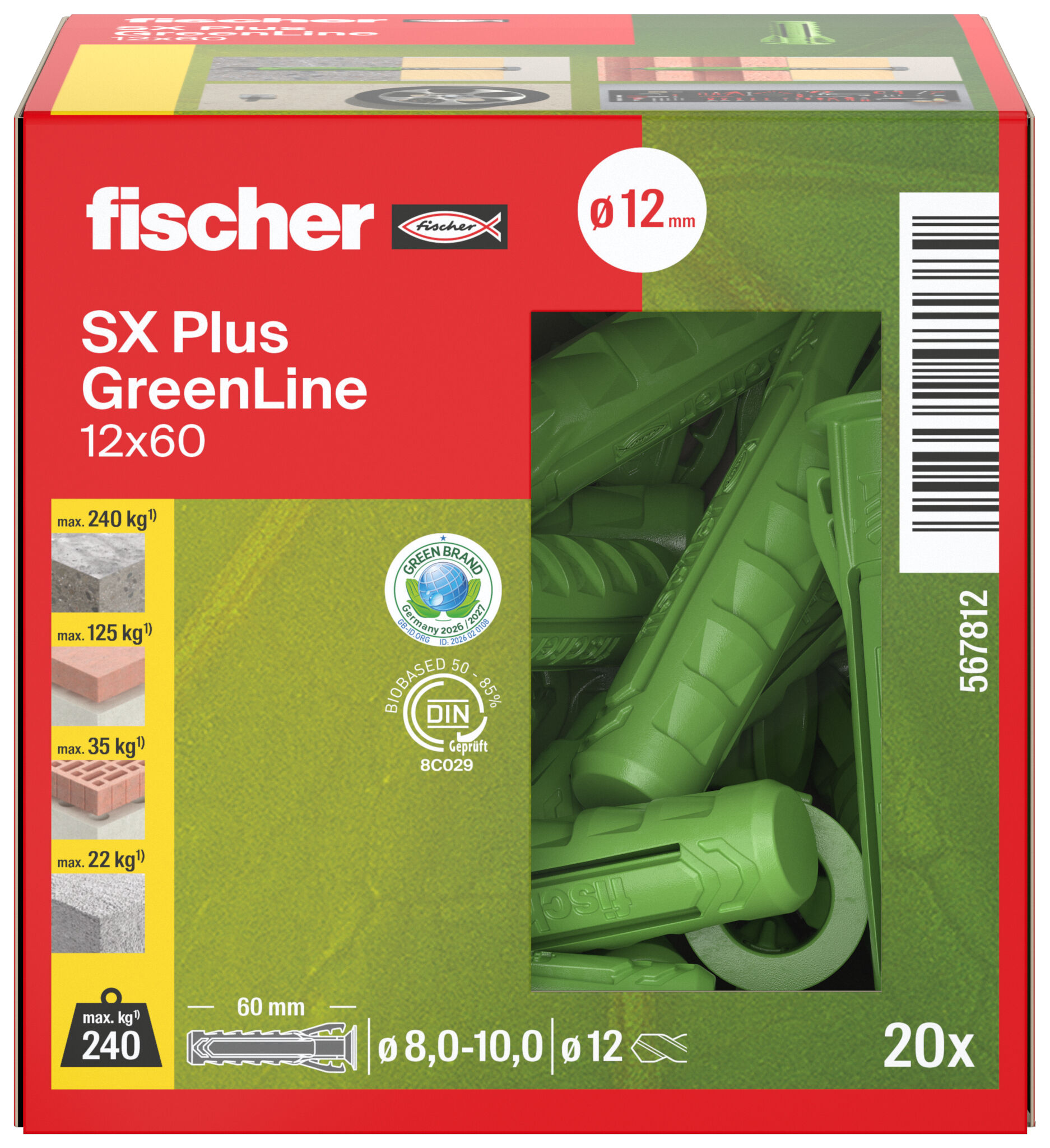 Packaging: "Chevilles à expansion SX Plus GreenLine 12 x 60"