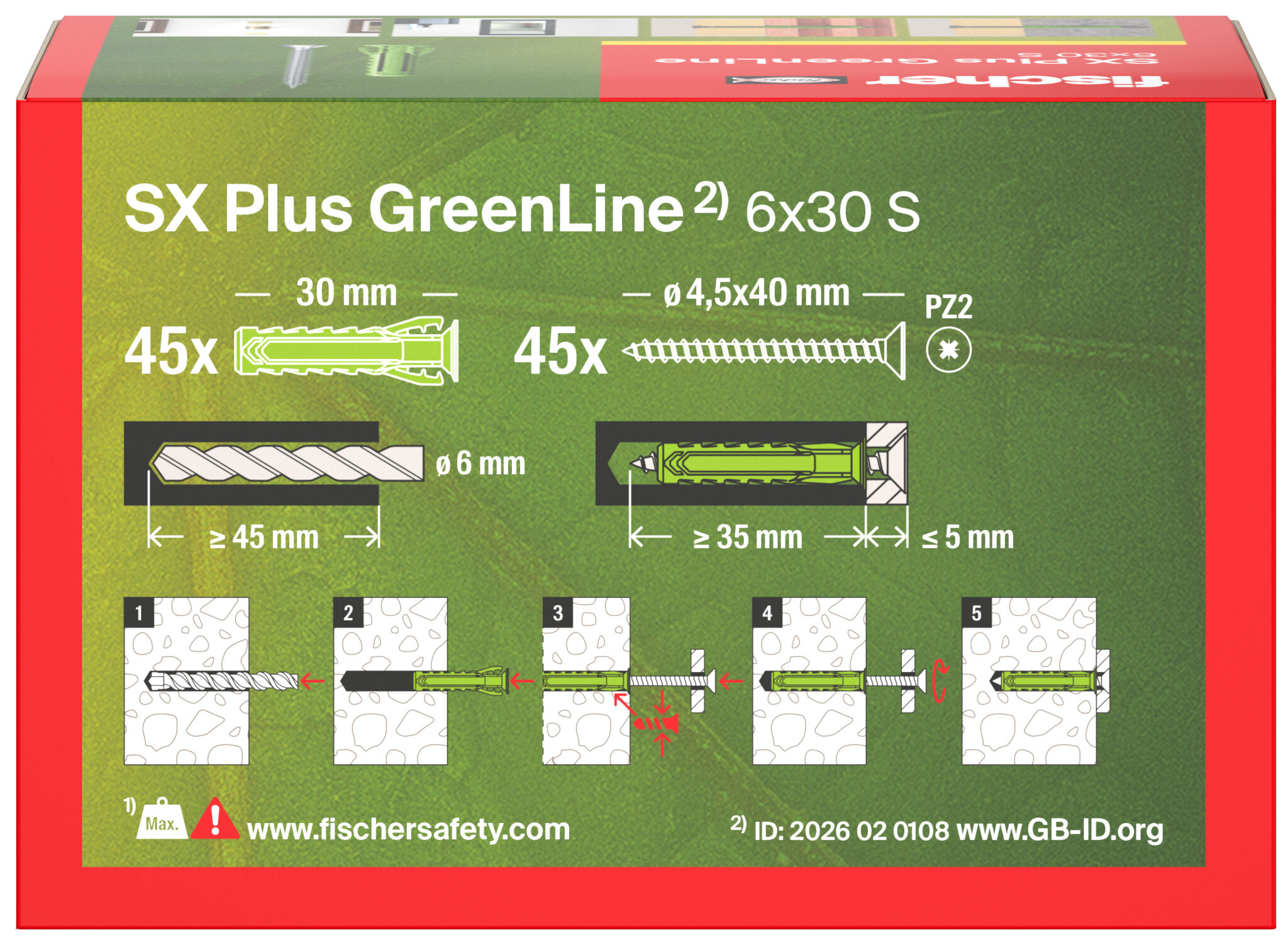 Packaging: "fischer dübel SX Plus Green 6 x 30 S csavarral"