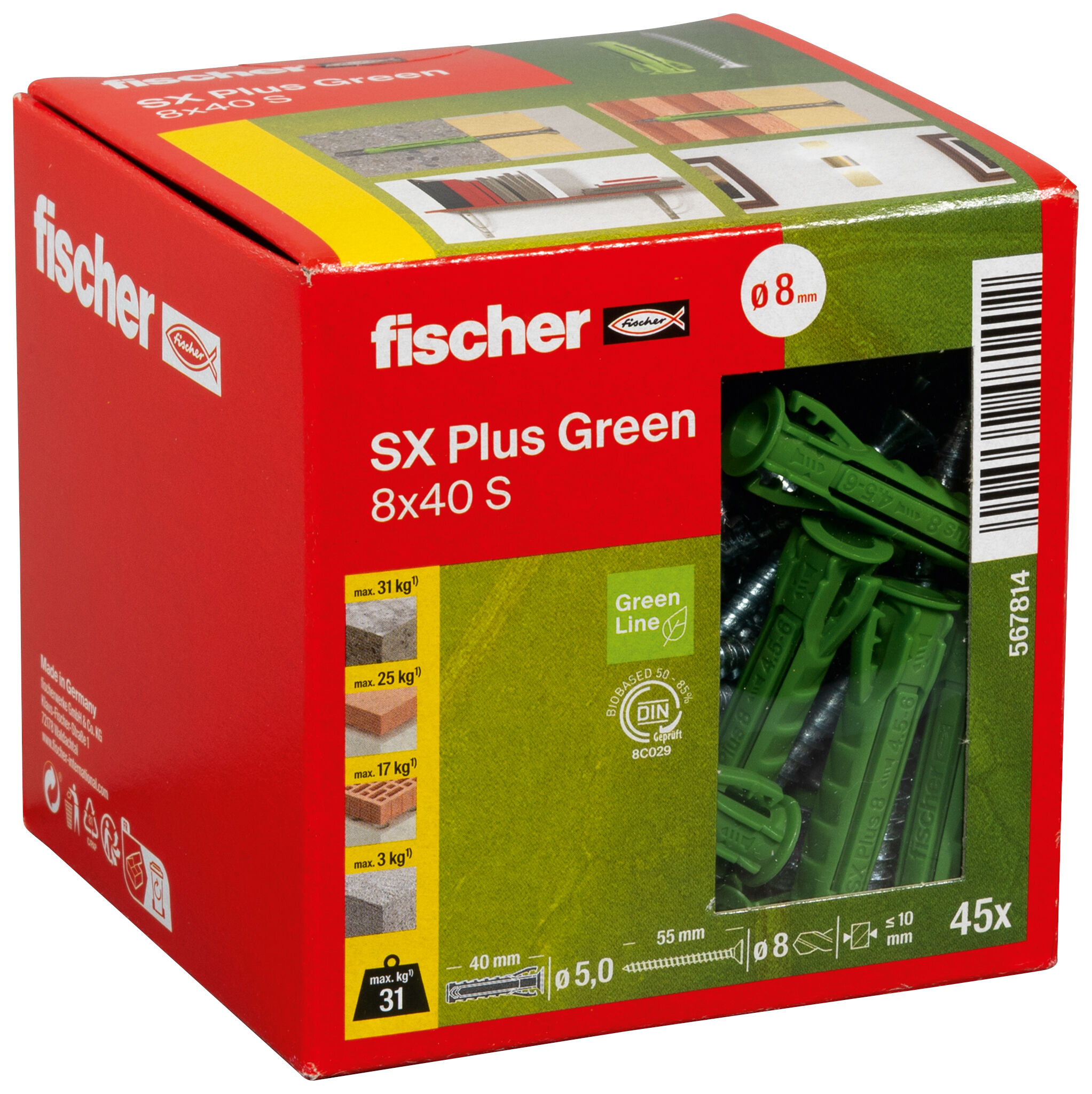 Verpackung: "fischer Spreizdübel SX Plus Green 8 x 40 S mit Schraube"
