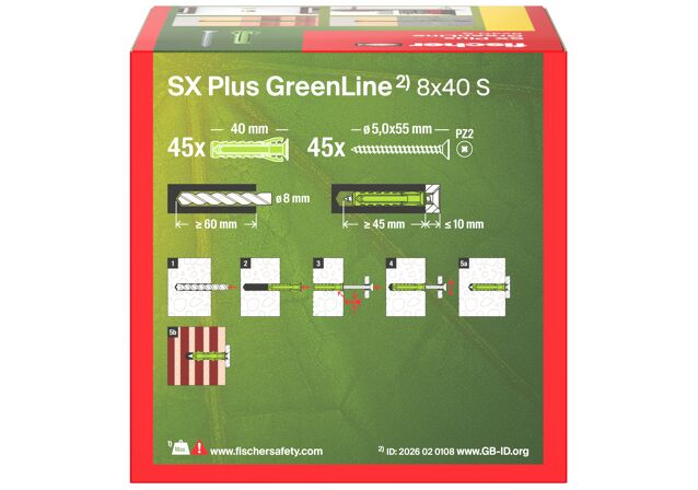 Packaging: "fischer Ekspansionsplug SX Plus GreenLine 8 x 40 S med skrue"