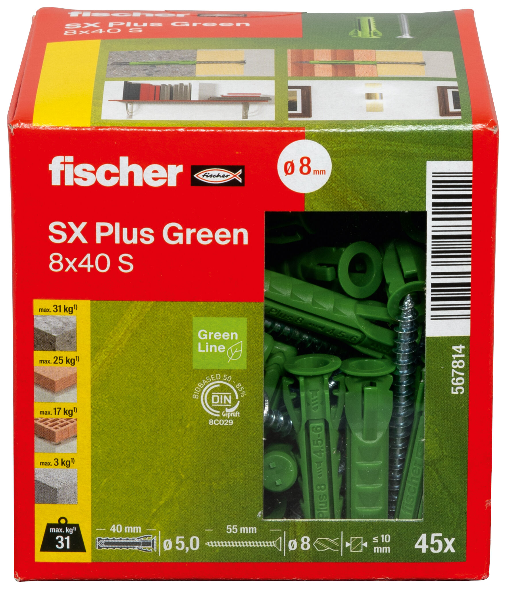Verpackung: "fischer Spreizdübel SX Plus Green 8 x 40 S mit Schraube"