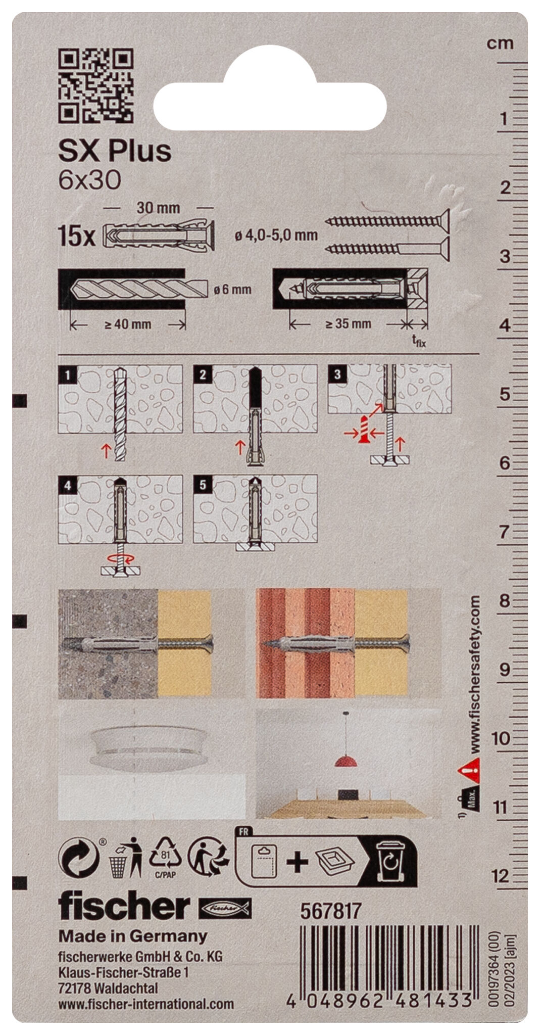 Packaging: "fischer Genişletme tapası SX Plus 6 x 30"