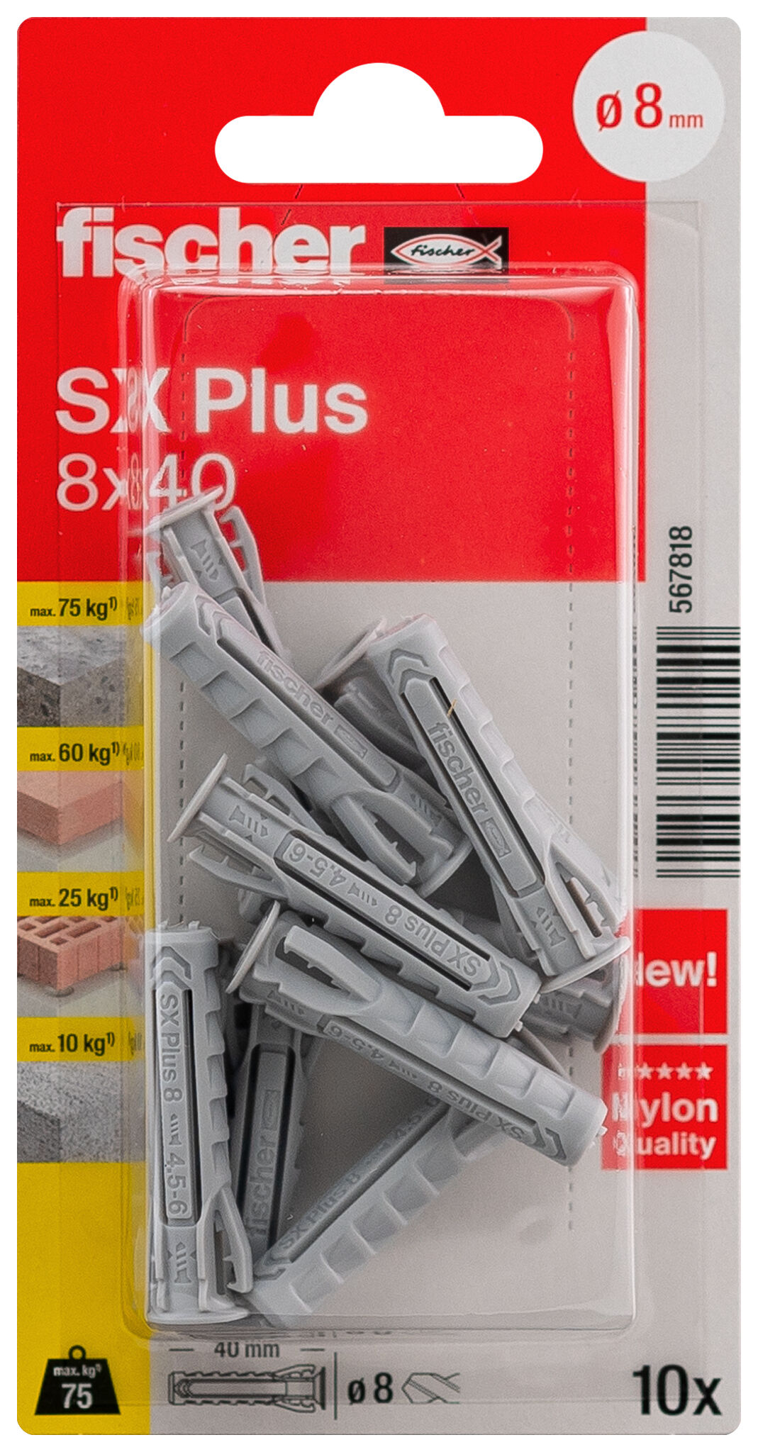 Packaging: "fischer plug SX Plus 8 x 40"