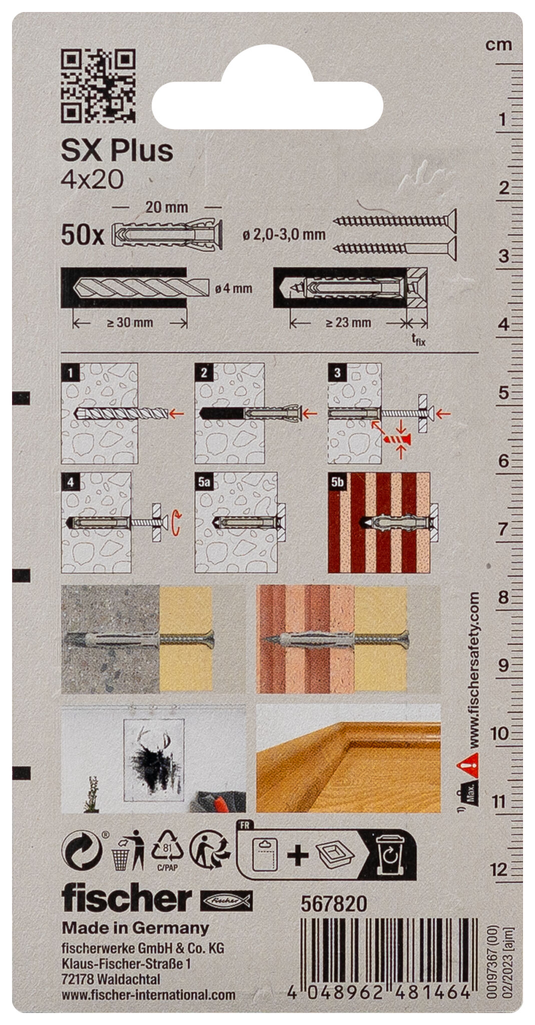 Verpackung: "fischer Spreizdübel SX Plus 4 x 20"