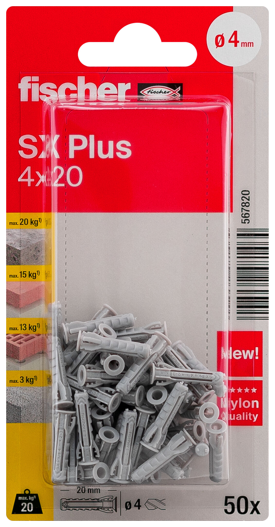 Verpackung: "fischer Spreizdübel SX Plus 4 x 20"