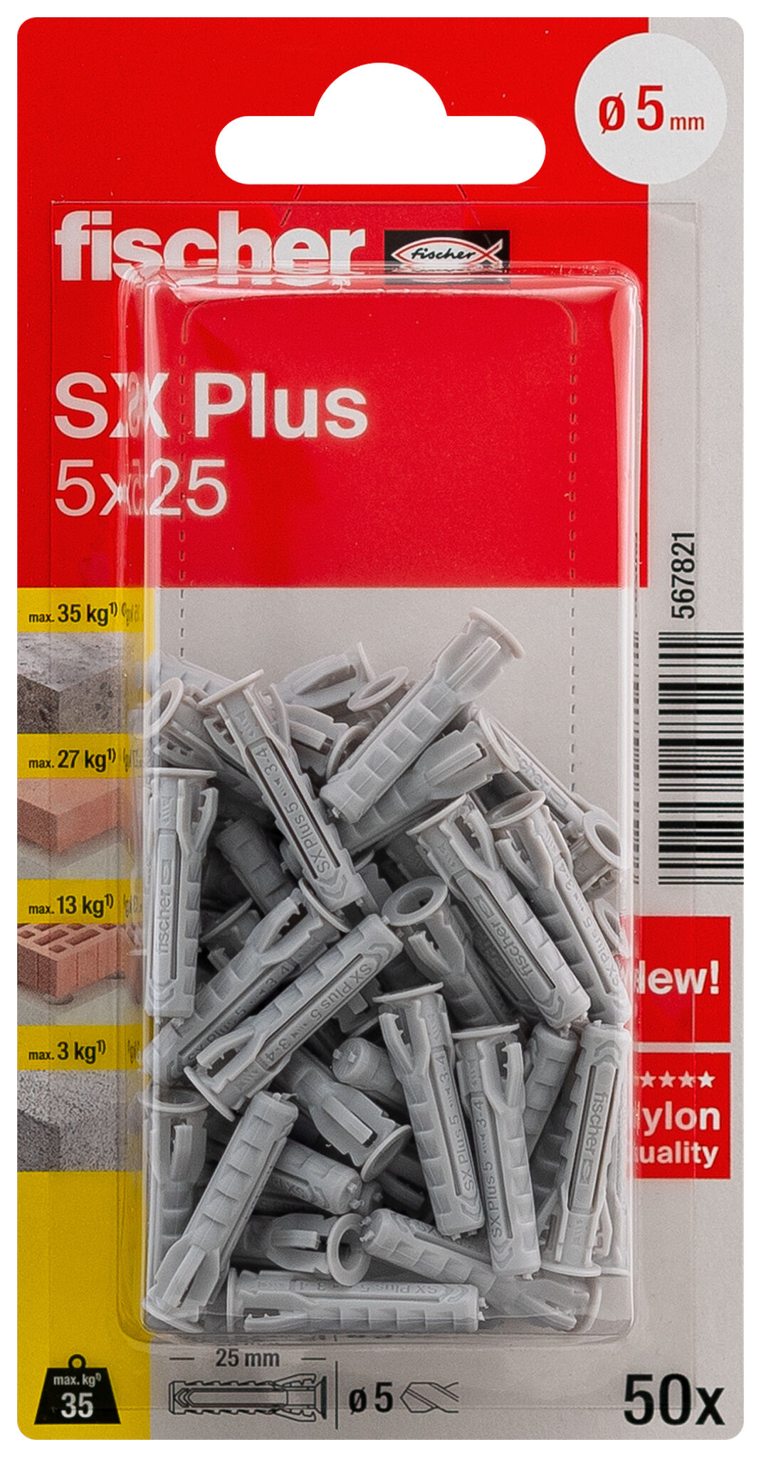 Packaging: "fischer Expansion plug SX Plus 5 x 25"