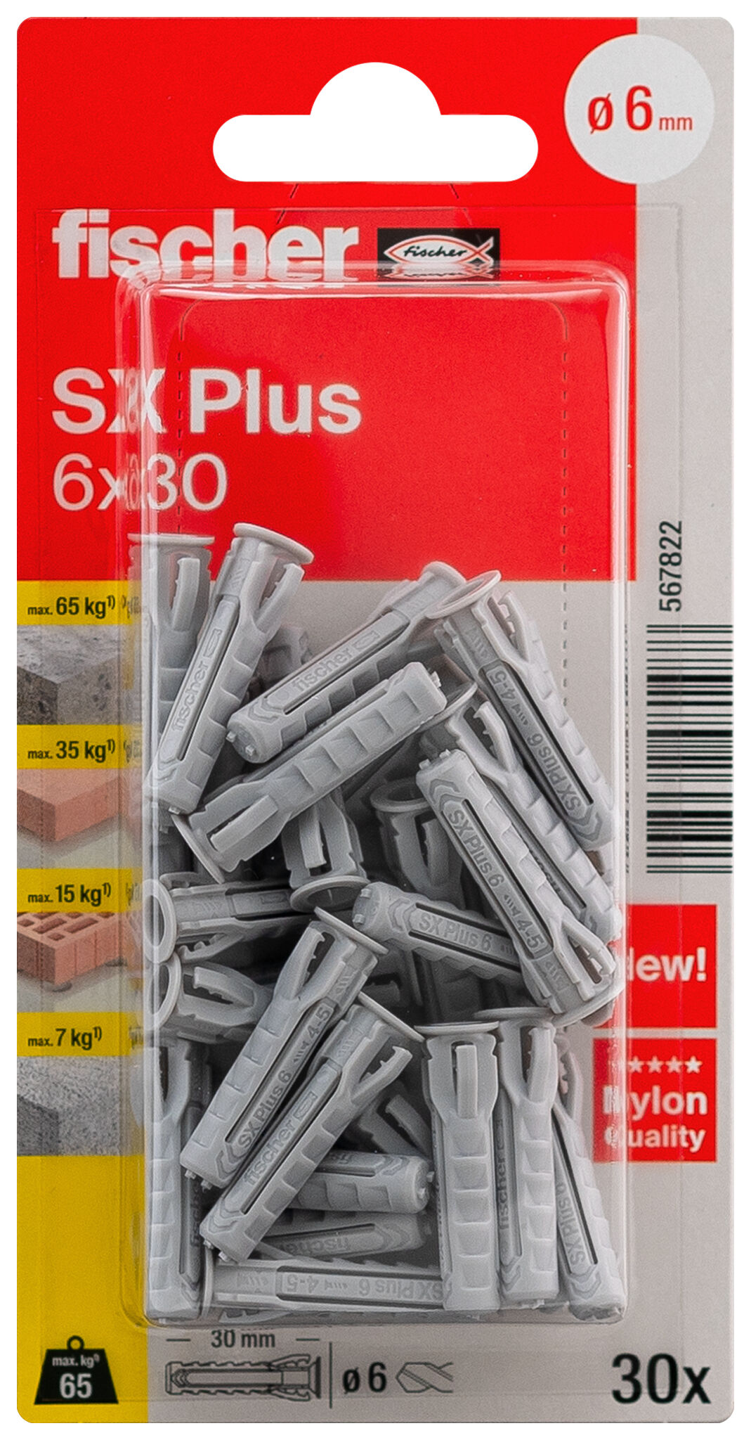 Verpackung: "fischer Spreizdübel SX Plus 6 x 30"