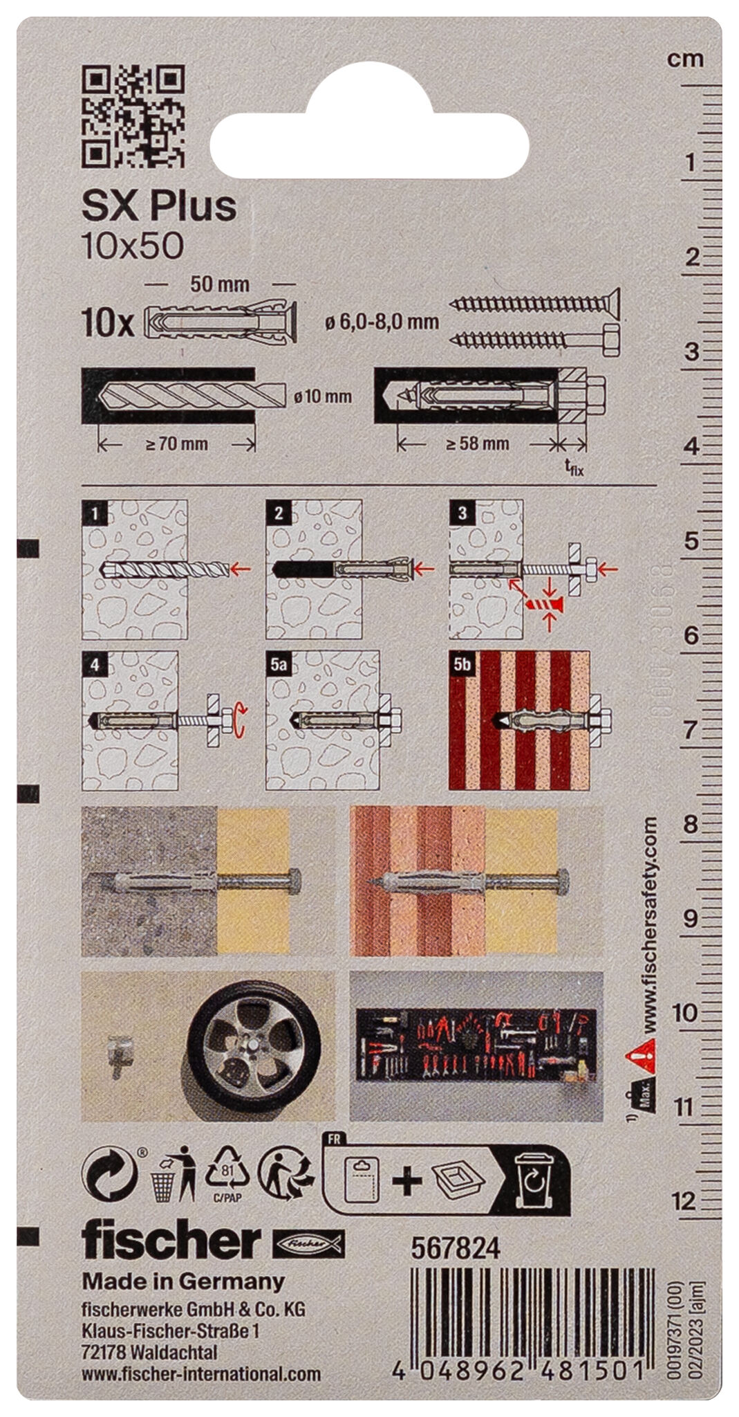 Verpackung: "fischer Spreizdübel SX Plus 10 x 50"