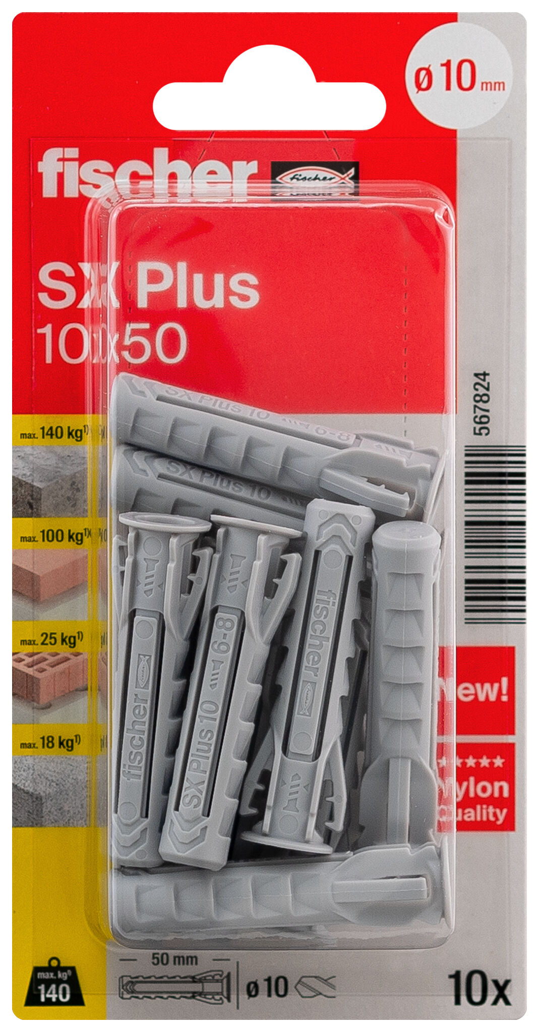 Verpackung: "fischer Spreizdübel SX Plus 10 x 50"