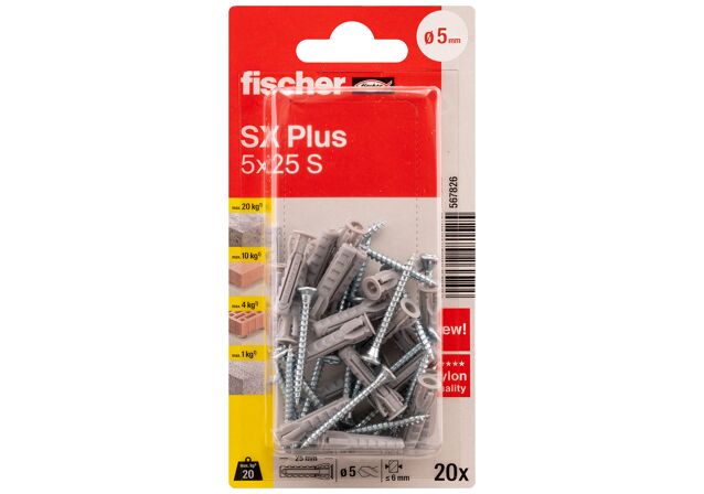 Packaging: "Chevilles à expansion SX Plus 5 x 25 S avec vis"