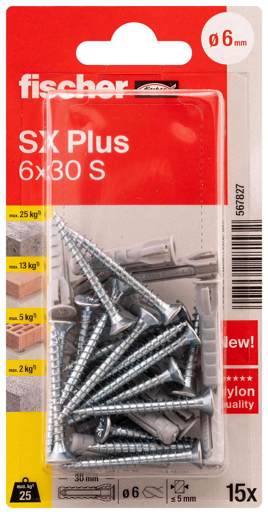 Verpackung: "fischer Spreizdübel SX Plus 6 x 30 S mit Schraube"