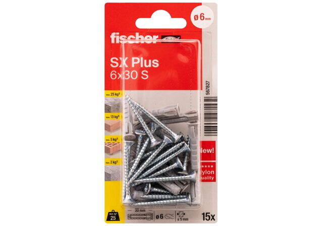 Packaging: "Chevilles à expansion SX Plus 6 x 30 S avec vis"