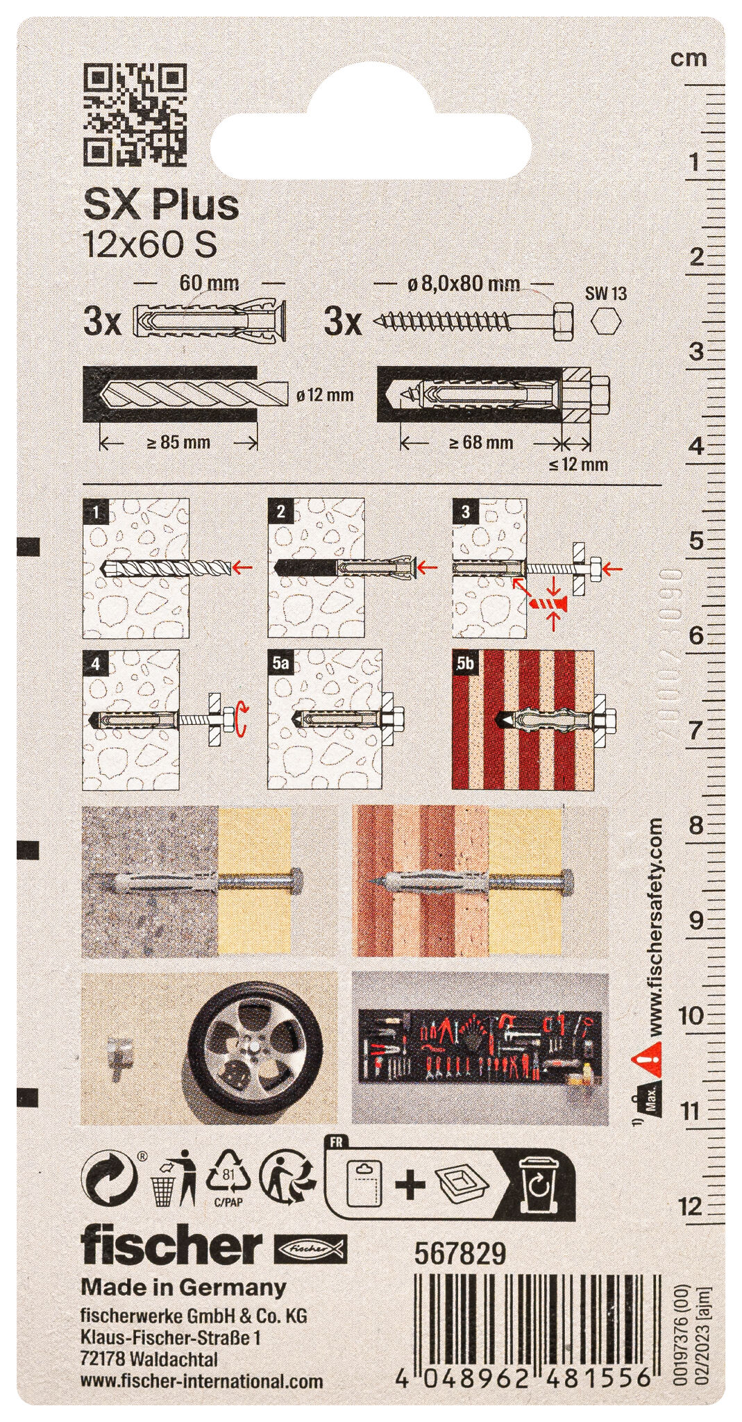 Verpackung: "fischer Spreizdübel SX Plus 12 x 60 S mit Schraube"