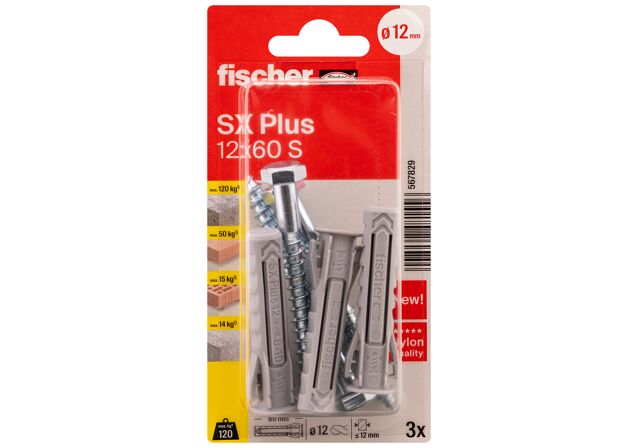 Packaging: "Chevilles à expansion SX Plus 12 x 60 S avec vis"