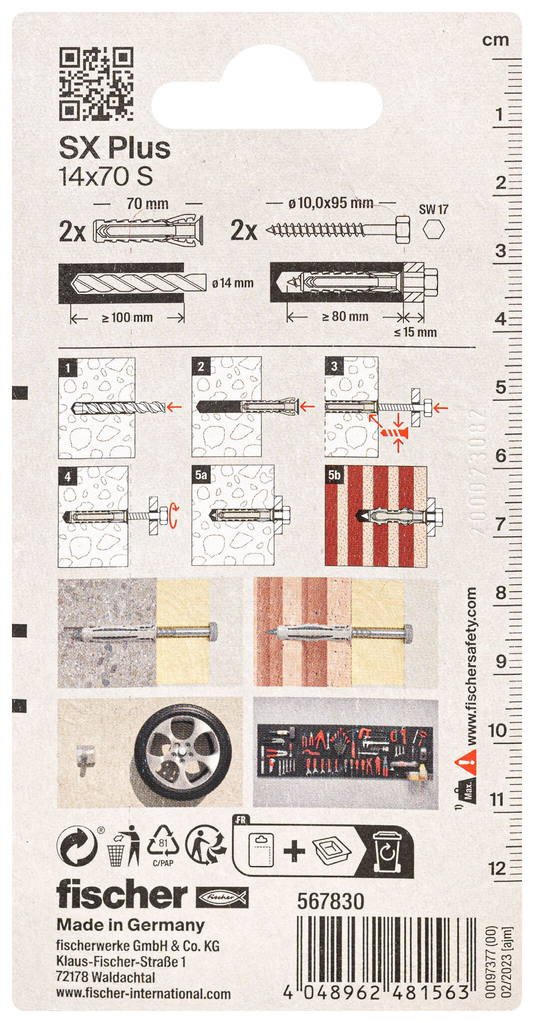 Verpackung: "fischer Spreizdübel SX Plus 14 x 70 S mit Schraube"