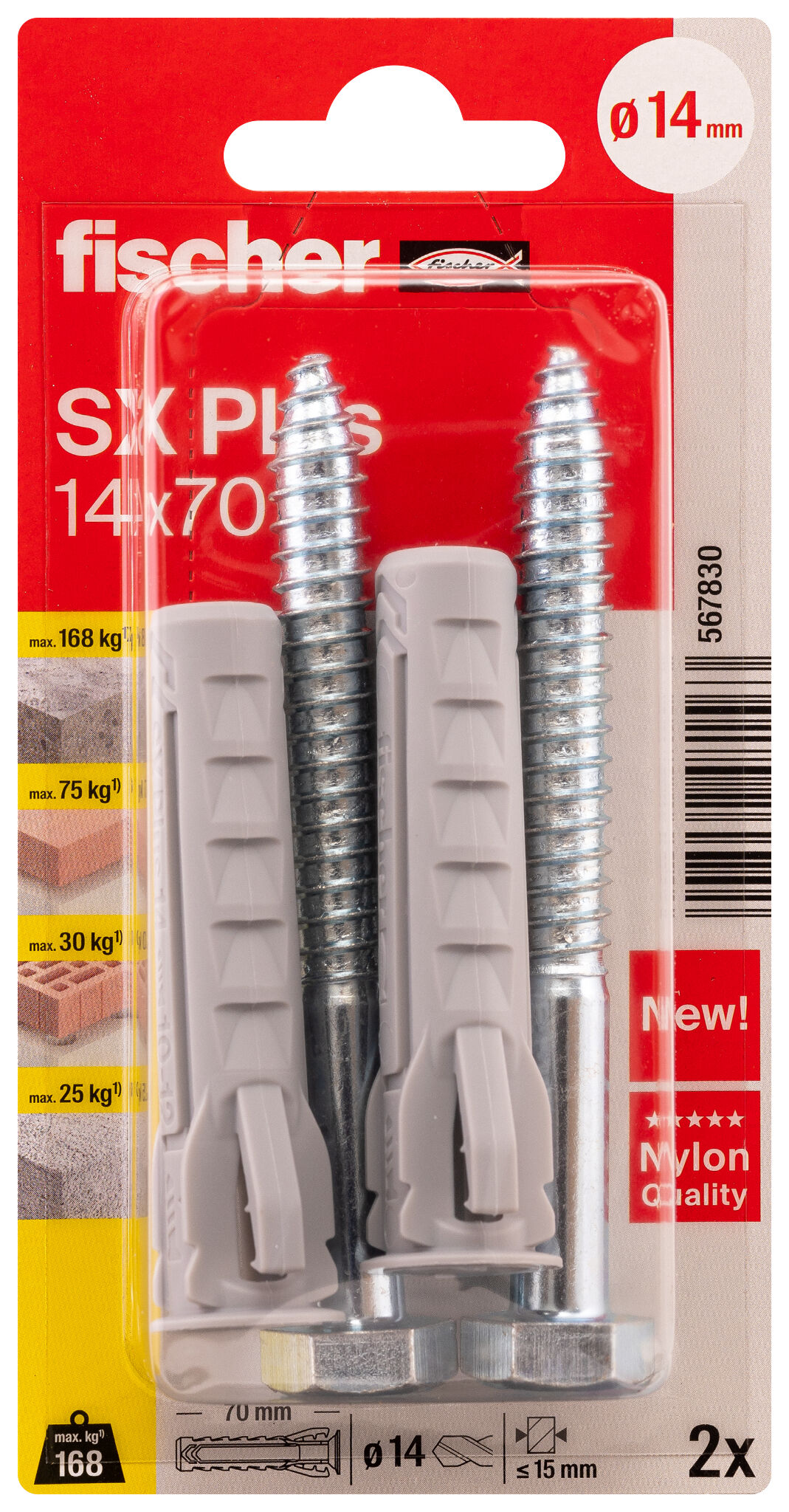 Verpackung: "fischer Spreizdübel SX Plus 14 x 70 S mit Schraube"