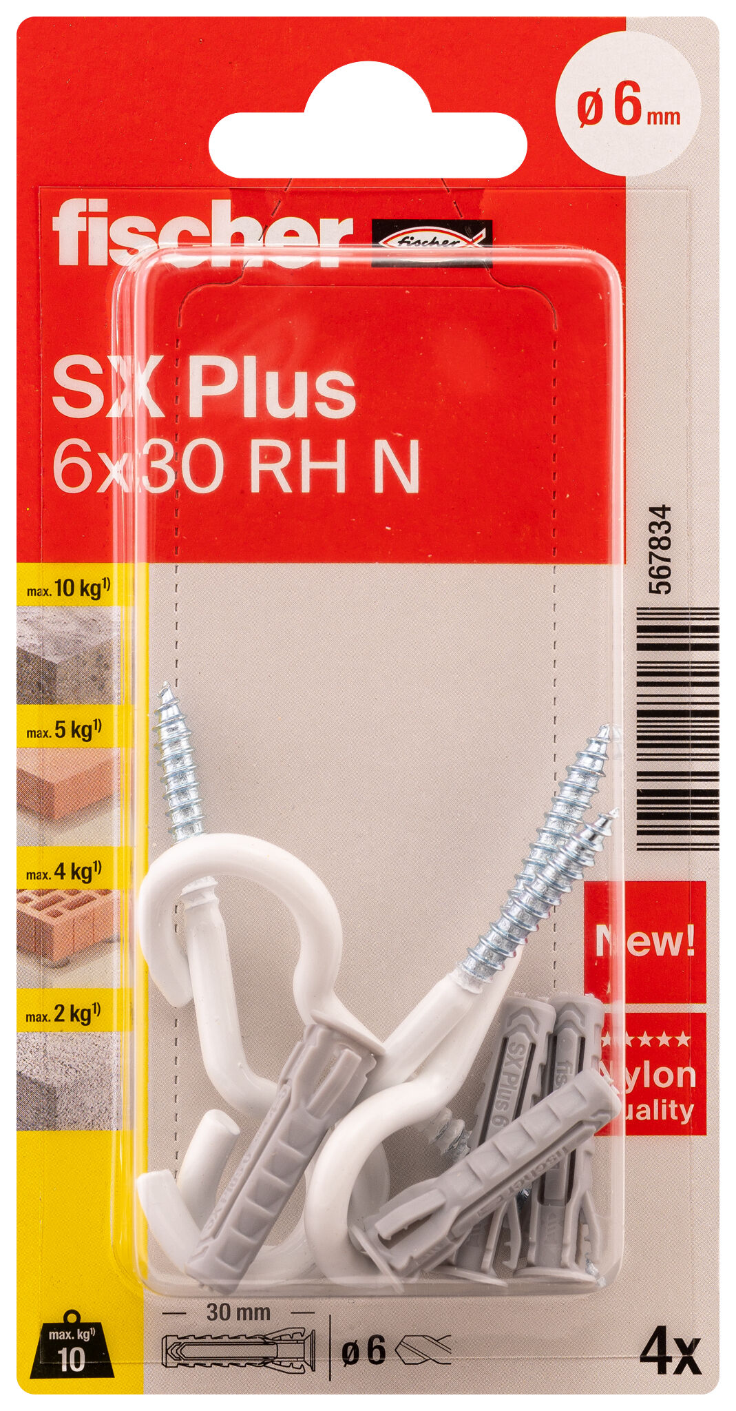 Verpackung: "fischer Spreizdübel SX Plus 6 x 30 RH mit Rundhaken"