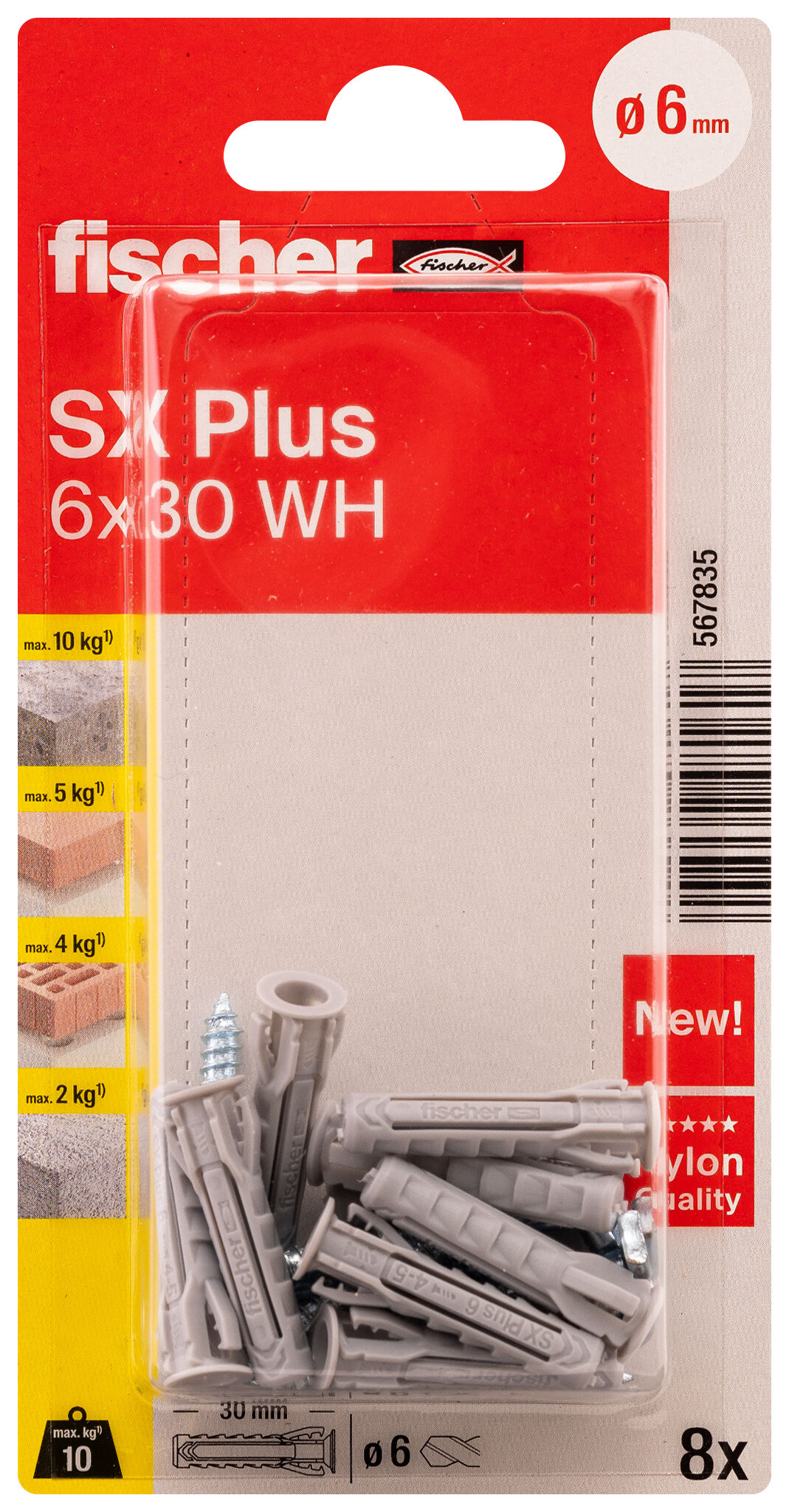 Verpackung: "fischer Spreizdübel SX Plus 6 x 30 WH mit Winkelhaken"