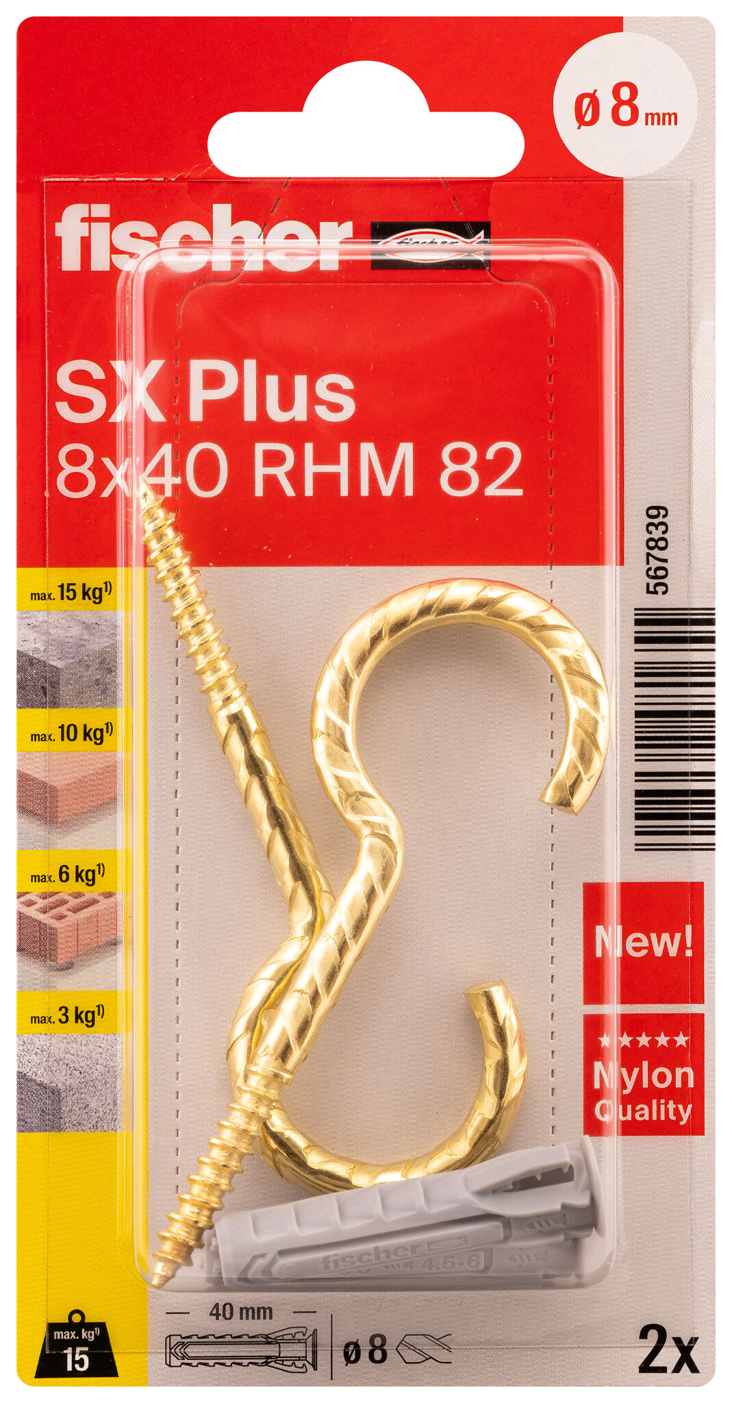 Packaging: "fischer Genişletme tapası SX Plus 8 x 40 RHM K yuvarlak kancalı"