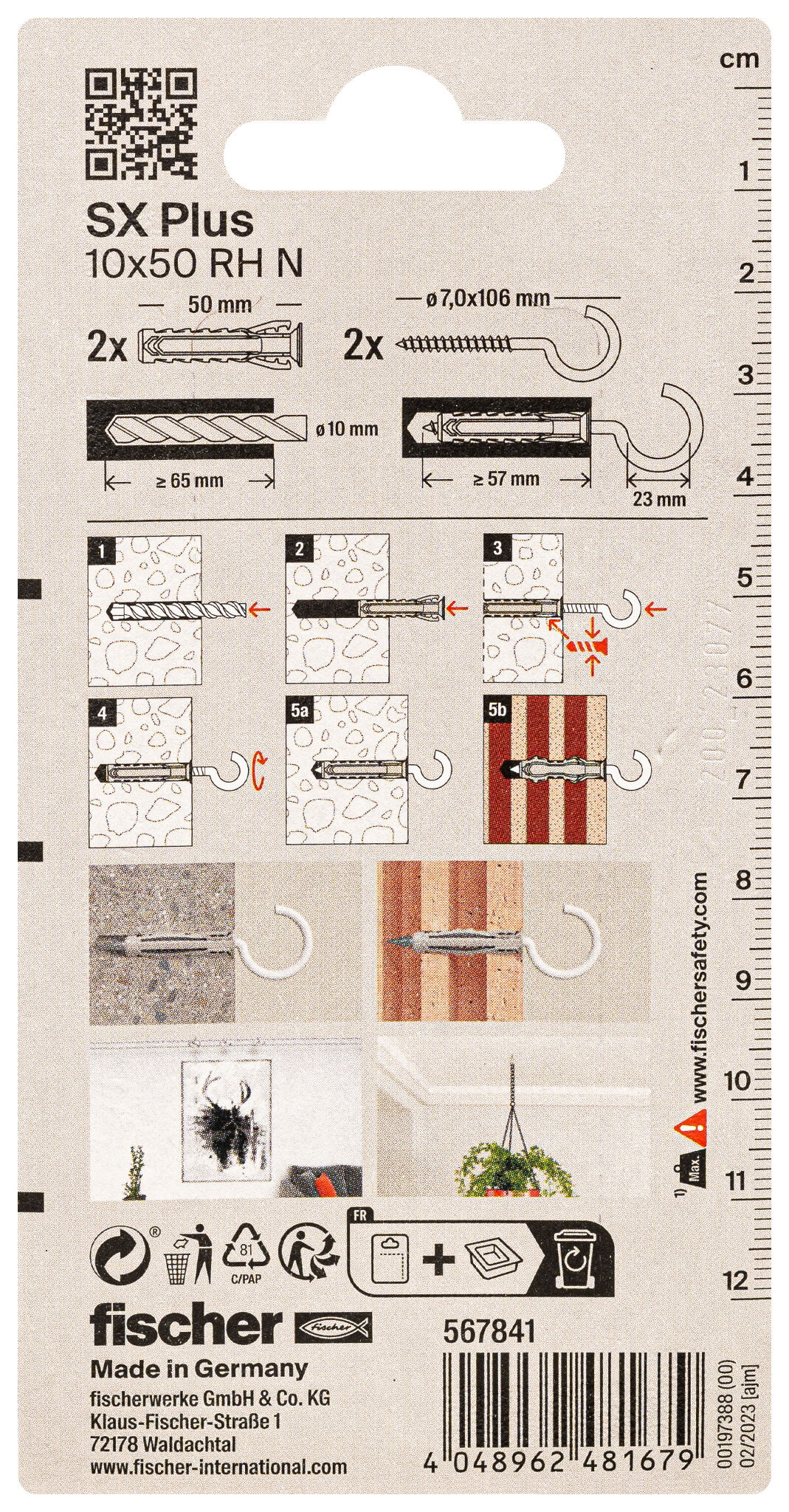 Verpackung: "fischer Spreizdübel SX Plus 10 x 50 RH mit Rundhaken, nylonbeschichtet"