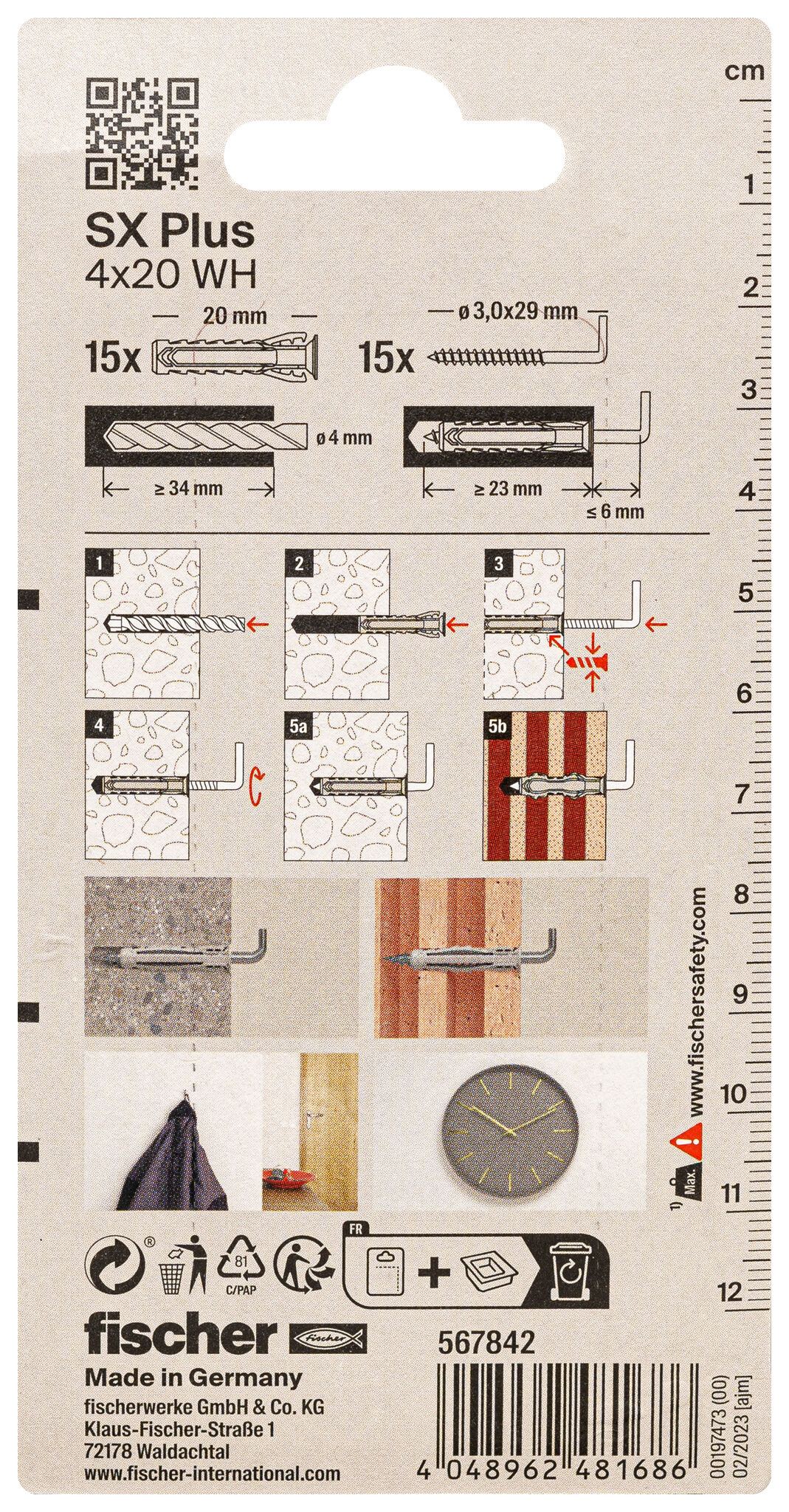 Packaging: "fischer Genişletme tapası SX Plus 4 x 20 WH K açı kancalı"