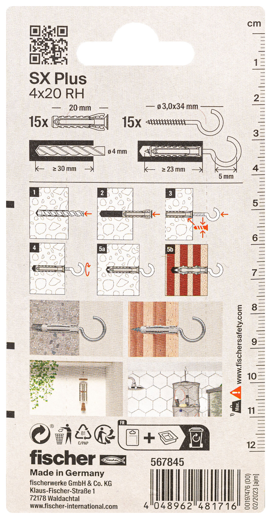 Packaging: "fischer Expansion plug SX Plus 4 x 20 RH with round hook"