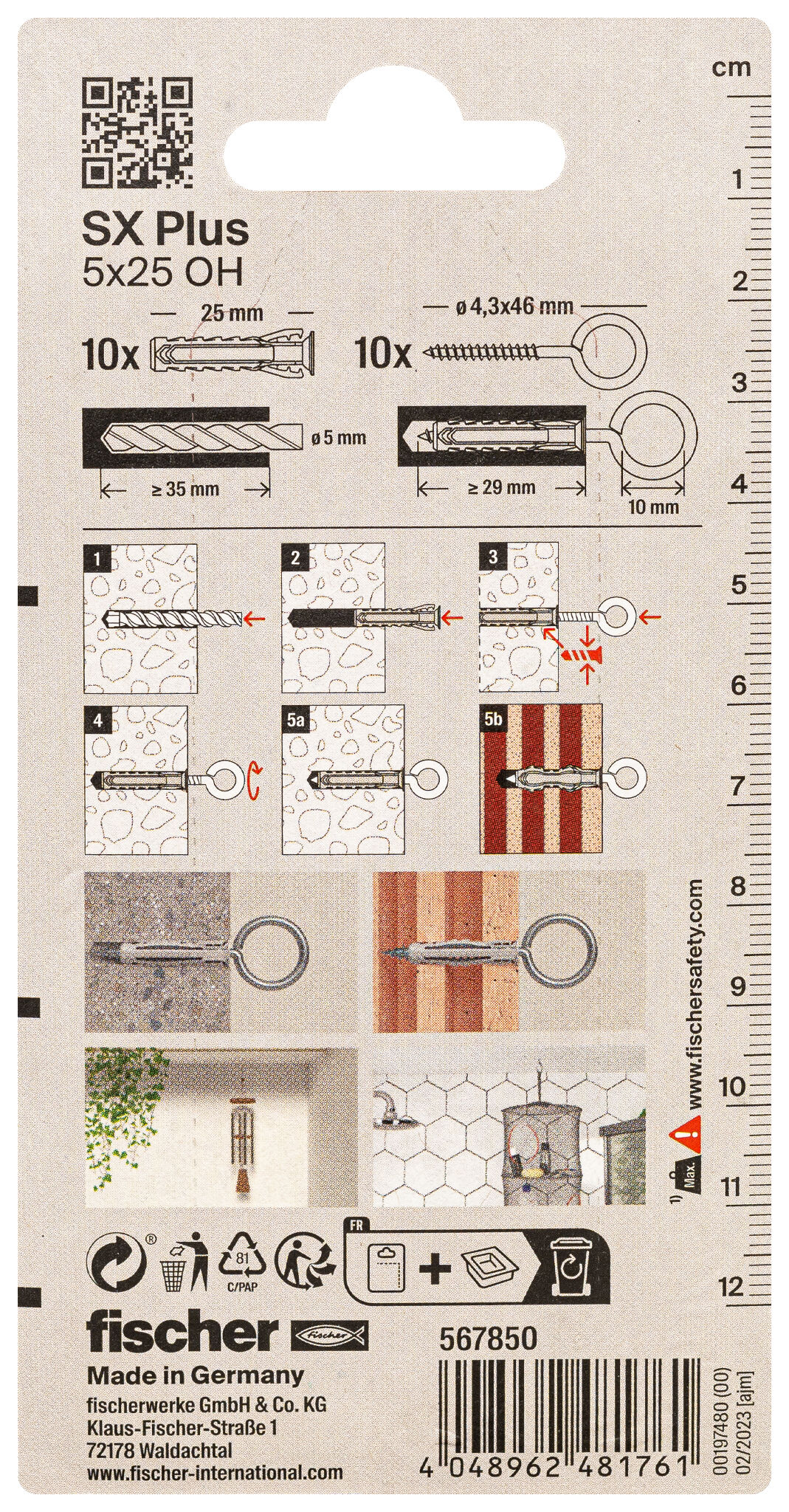 Packaging: "fischer Genişletme tapası SX Plus 5 x 25 OH K gözlü kancalı"