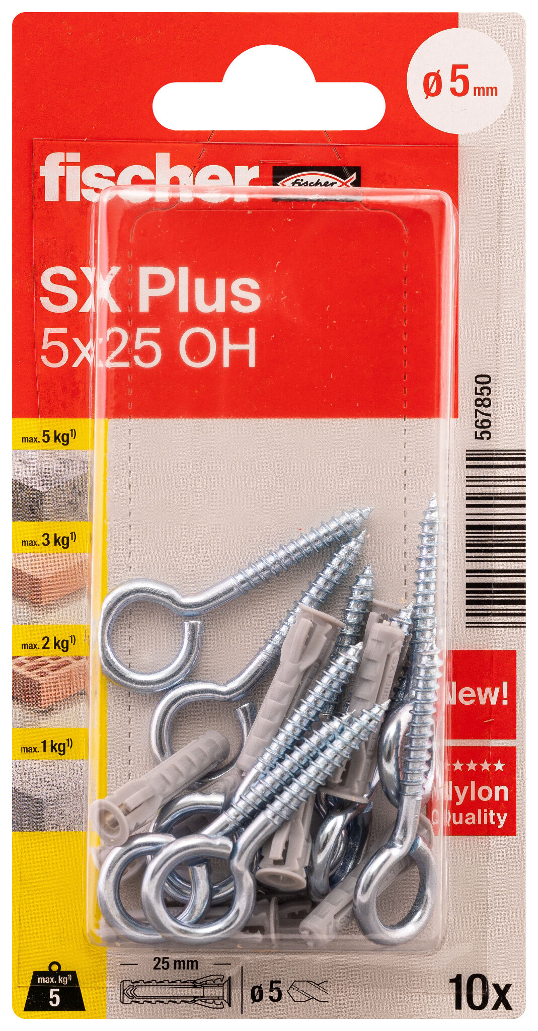Packaging: "fischer Genişletme tapası SX Plus 5 x 25 OH K gözlü kancalı"