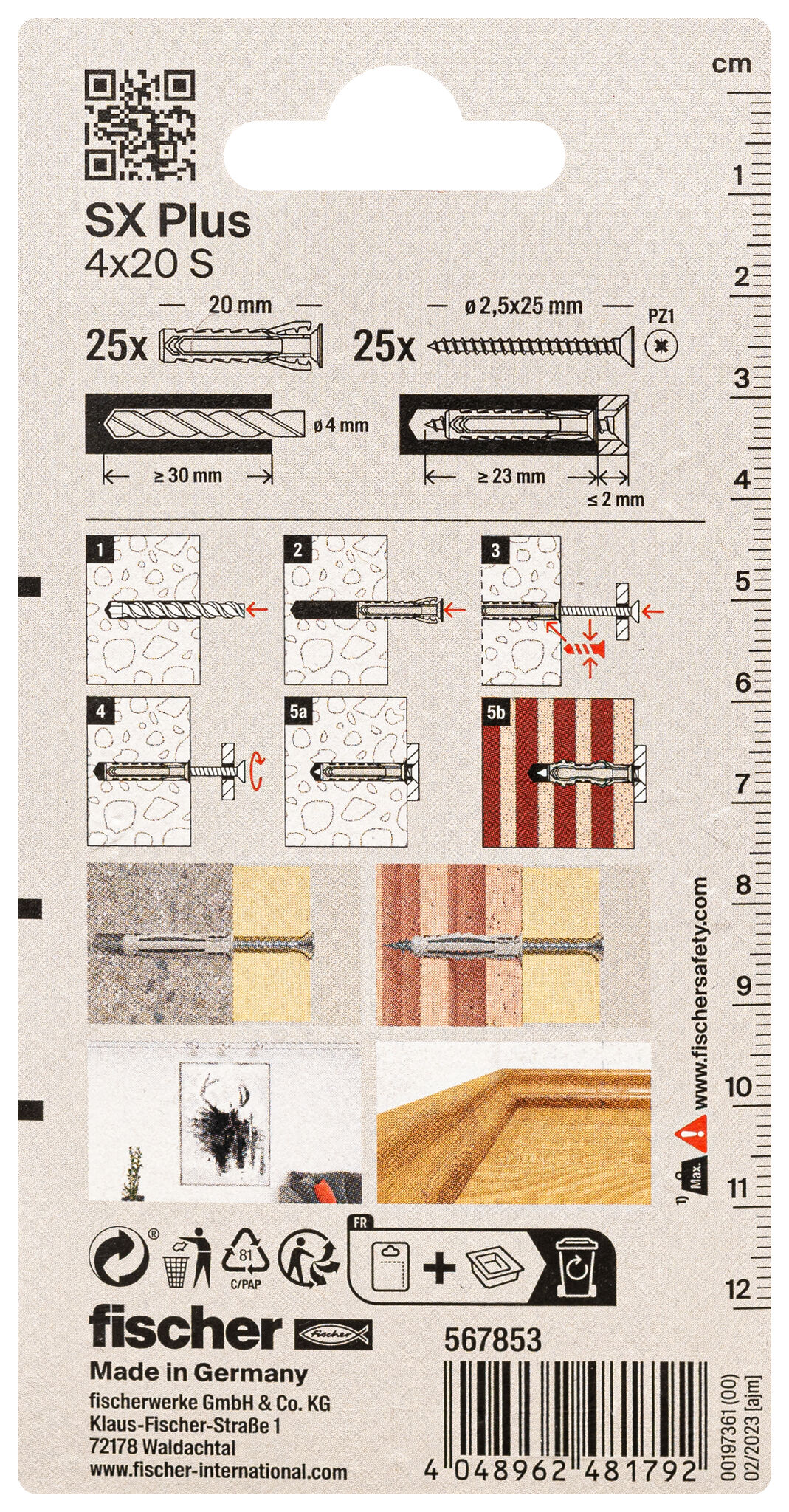 Packaging: "fischer Ekspansionsplug SX Plus 4 x 20 S med skrue"