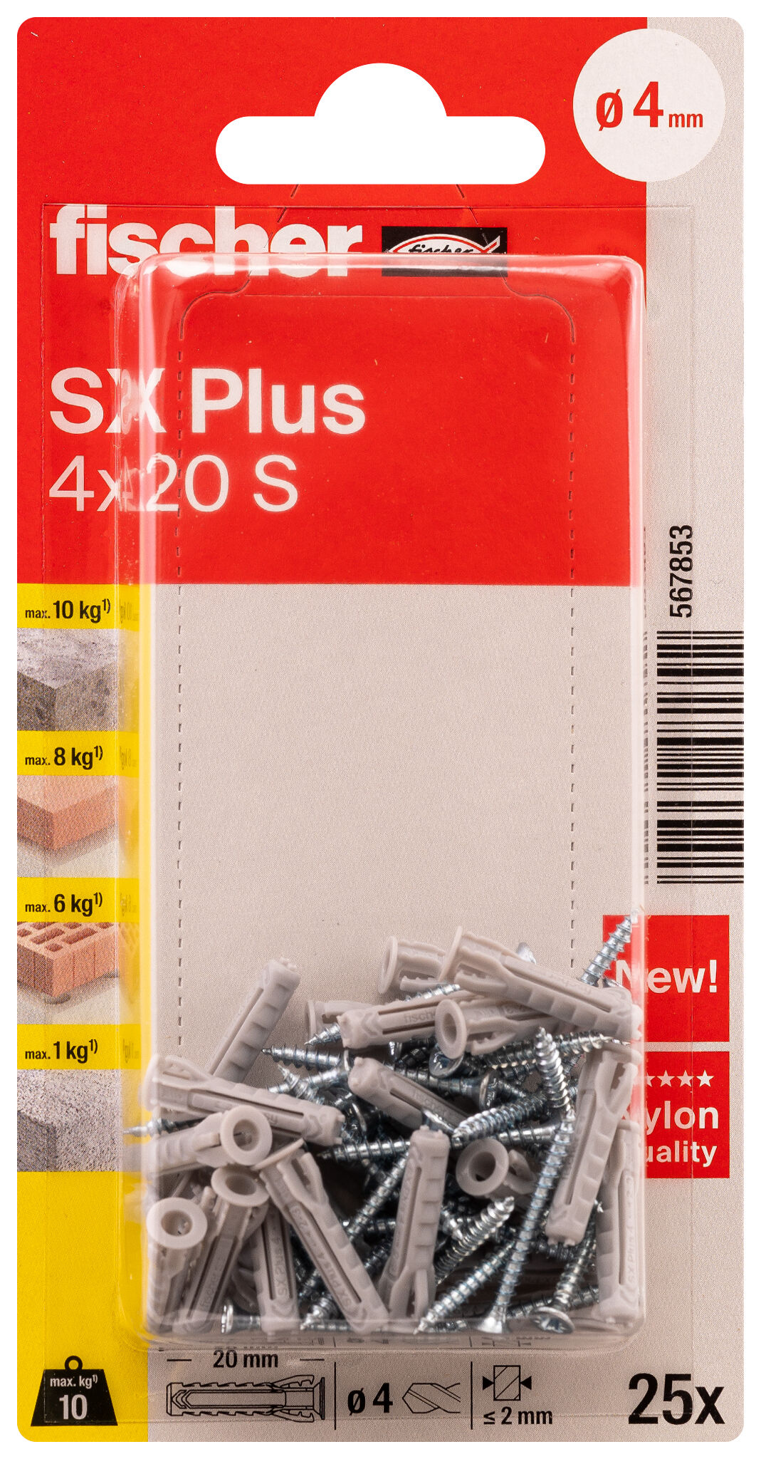 Packaging: "fischer Ekspansionsplug SX Plus 4 x 20 S med skrue"