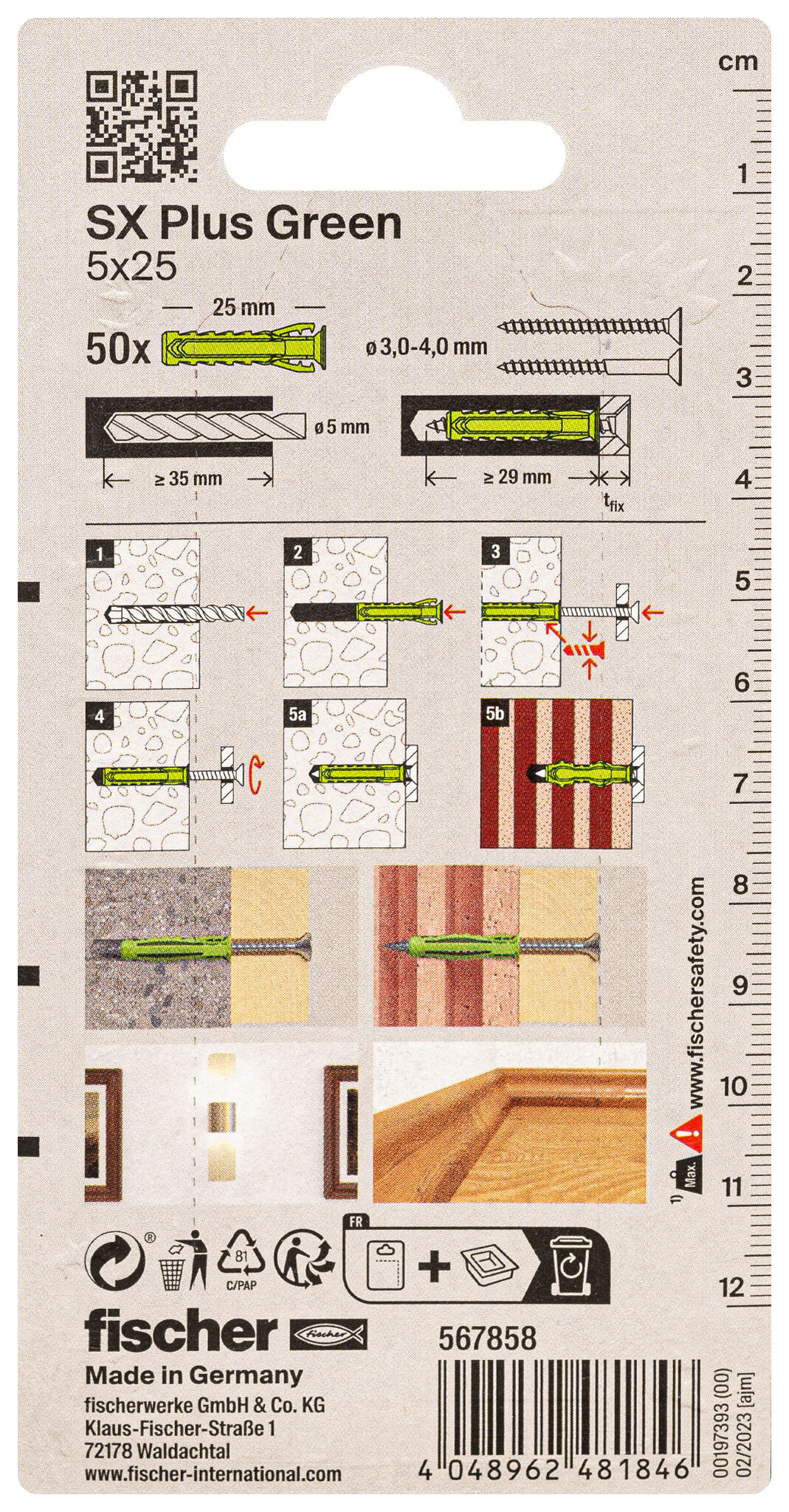 Verpackung: "fischer Spreizdübel SX Plus Green 5 x 25"