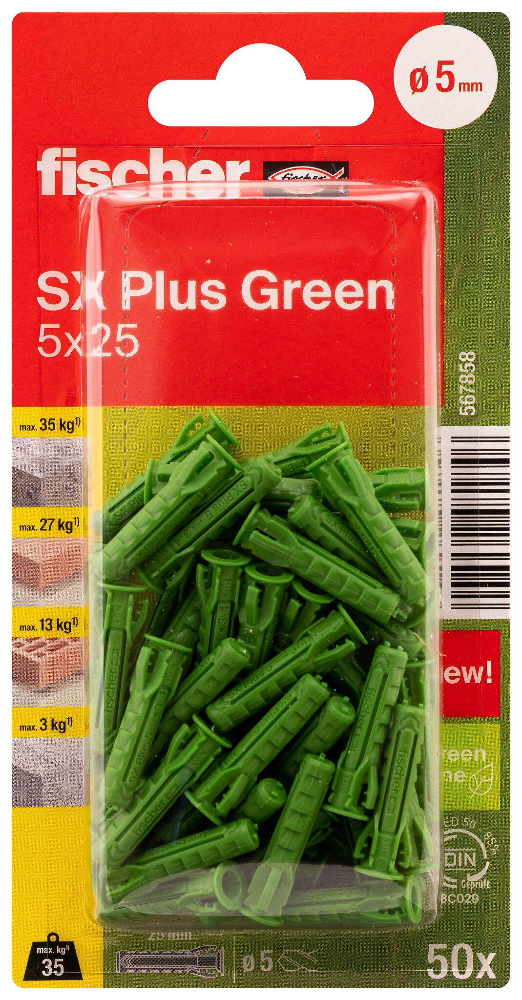 Verpackung: "fischer Spreizdübel SX Plus Green 5 x 25"