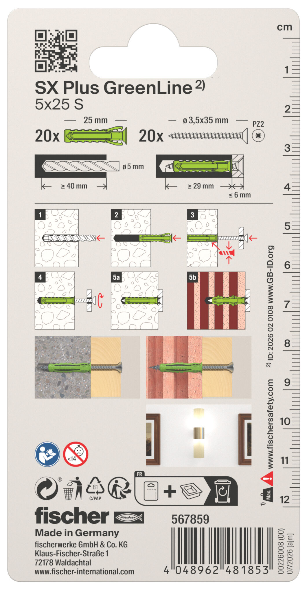 Packaging: "fischer Expansionsplugg SX Plus Green 5 x 25"