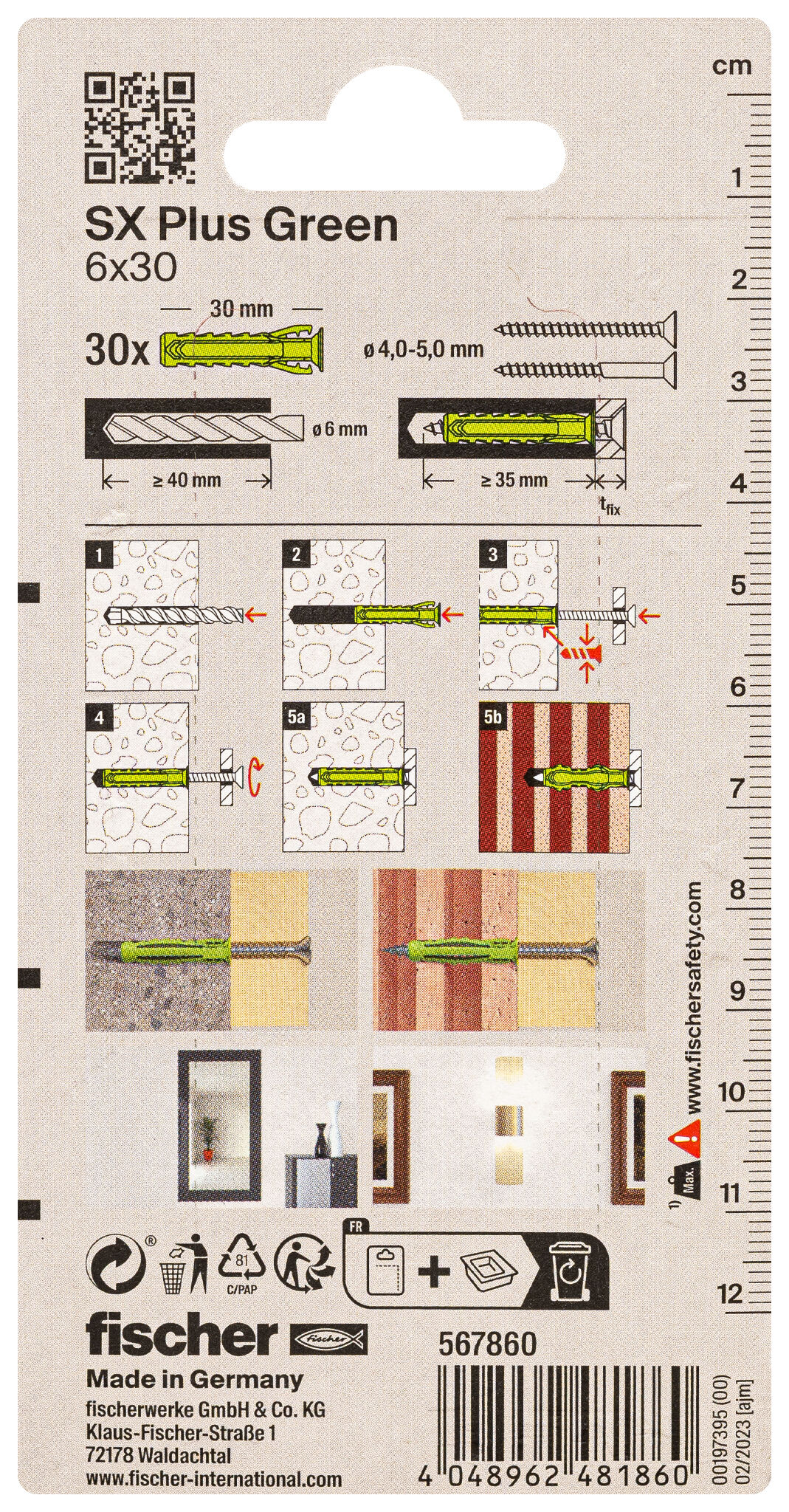 Verpackung: "fischer Spreizdübel SX Plus Green 6 x 30"