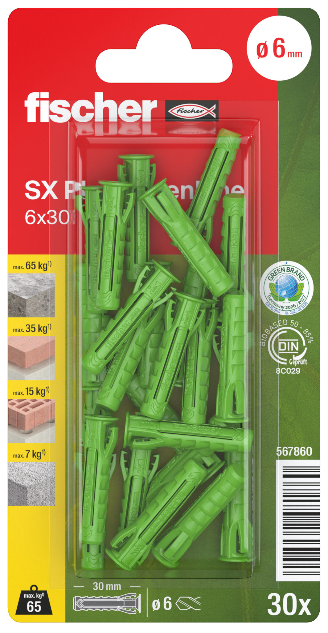 Packaging: "fischer dübel SX Plus Green 6 x 30"